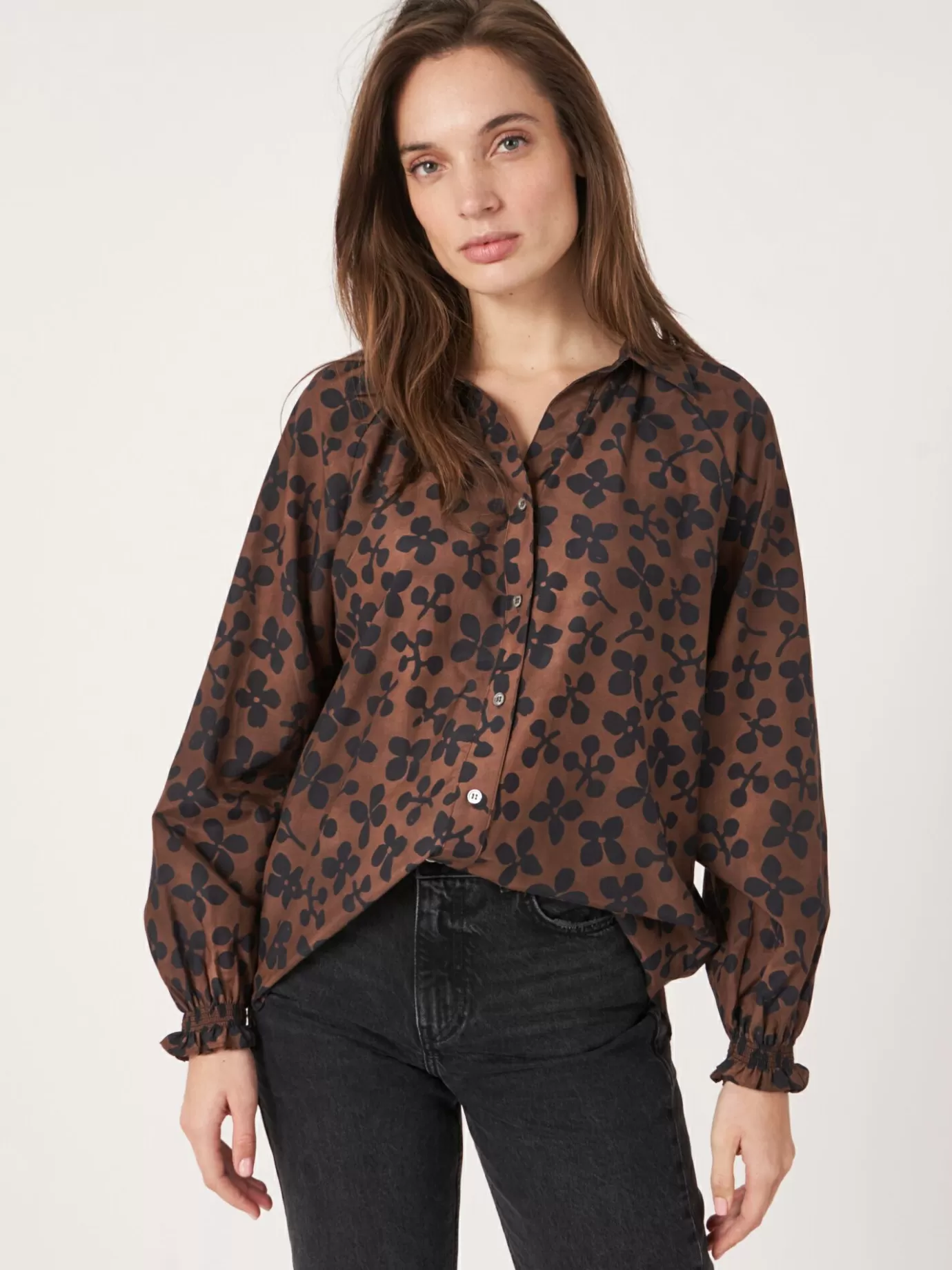 REPEAT cashmere Blouses<Blouse Met Bloemenprint Van Katoen-Zijde-Mix Hazel