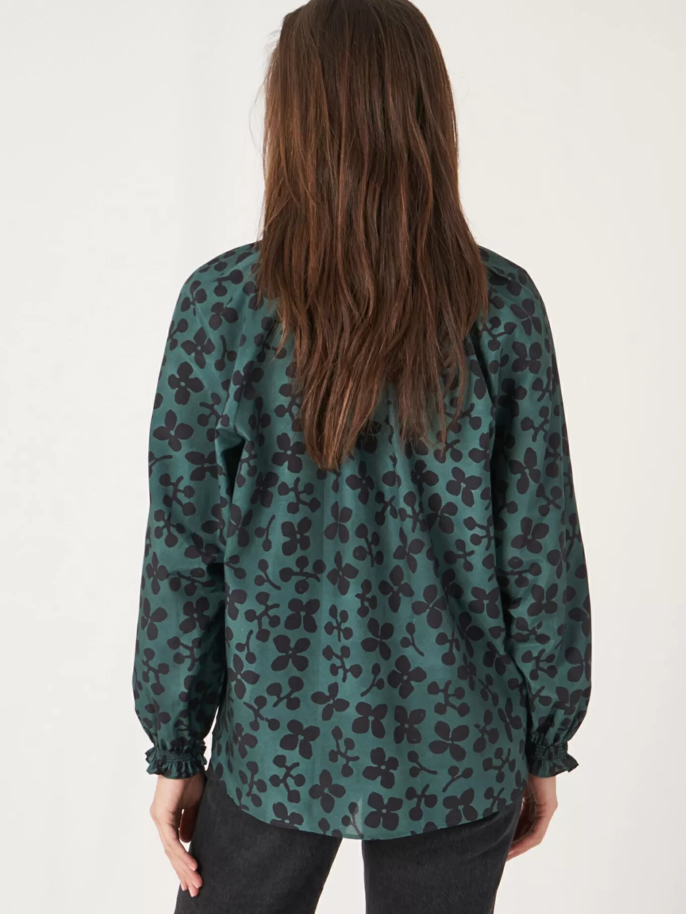 REPEAT cashmere Blouses<Blouse Met Bloemenprint Van Katoen-Zijde-Mix Kelp