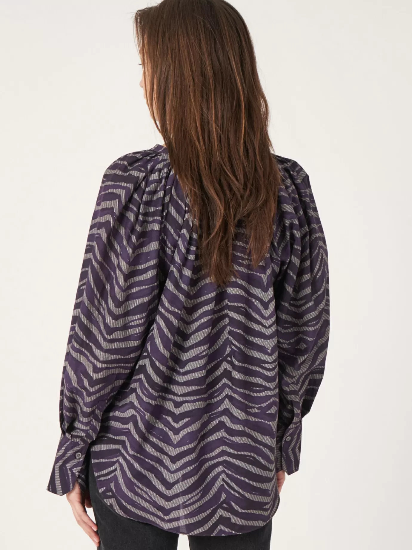 REPEAT cashmere Blouses<Blouse Met Zebraprint Van Katoen-Zijde-Mix Amethist