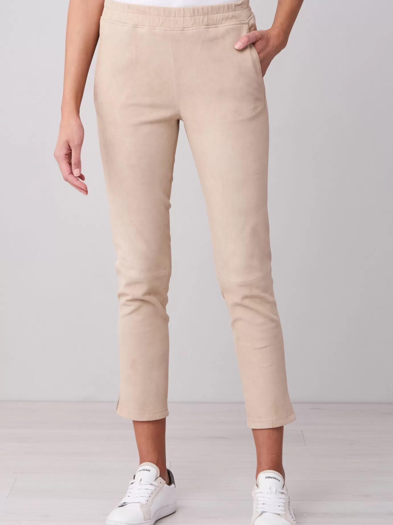 REPEAT cashmere Leer<Broek Van Suede Leer Met Stretch Noga