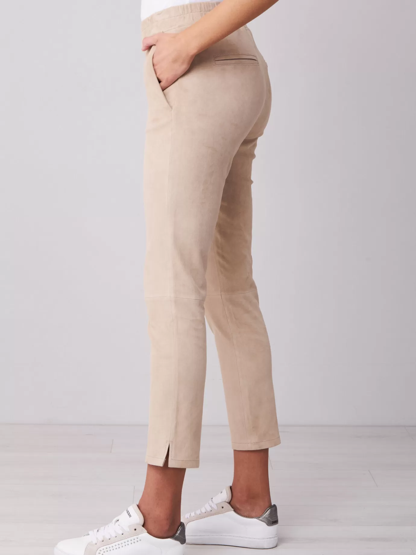 REPEAT cashmere Leer<Broek Van Suede Leer Met Stretch Noga