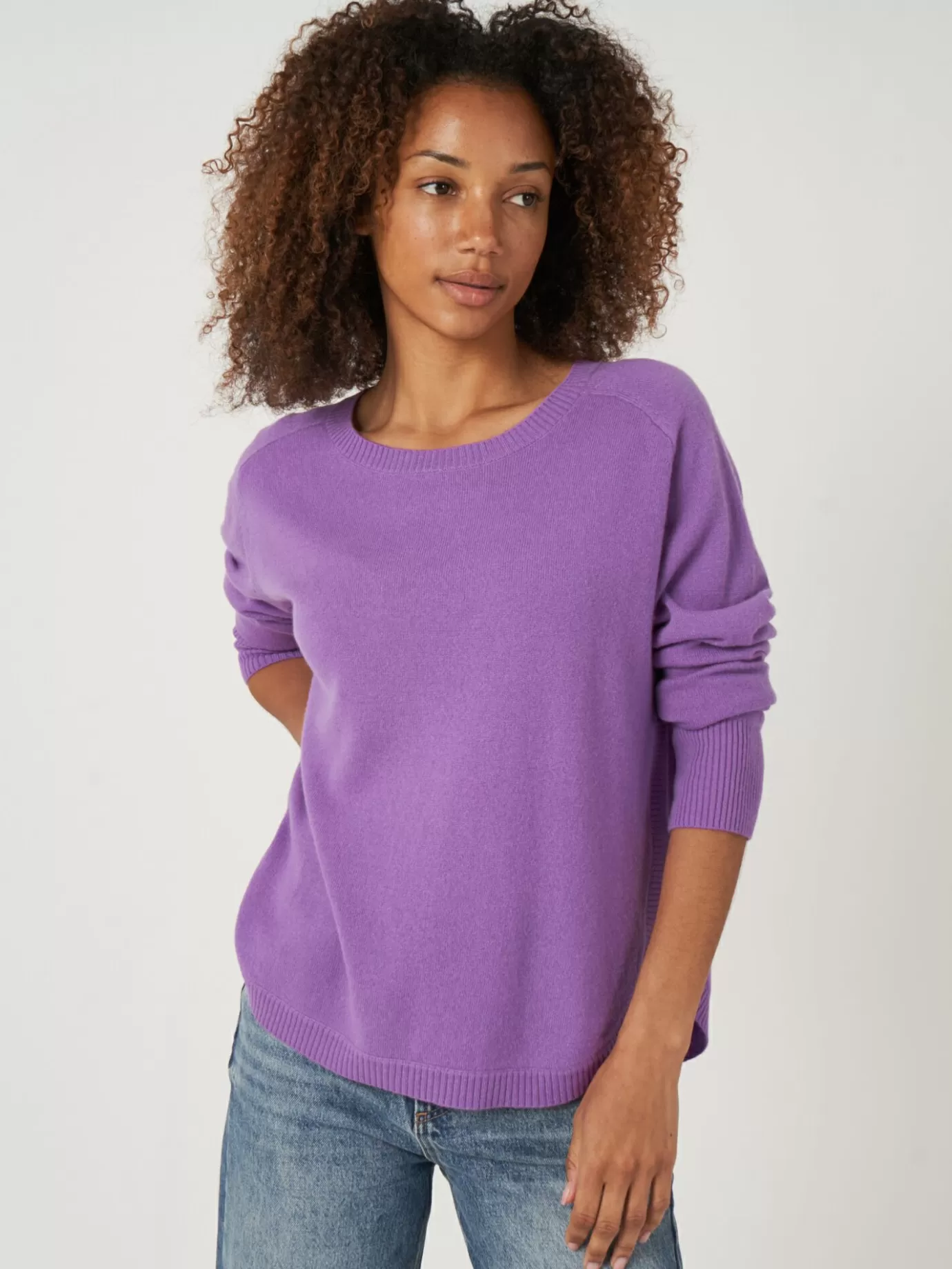 REPEAT cashmere Truien<Cashmere Boothalstrui Met Ronde Zoom Lila