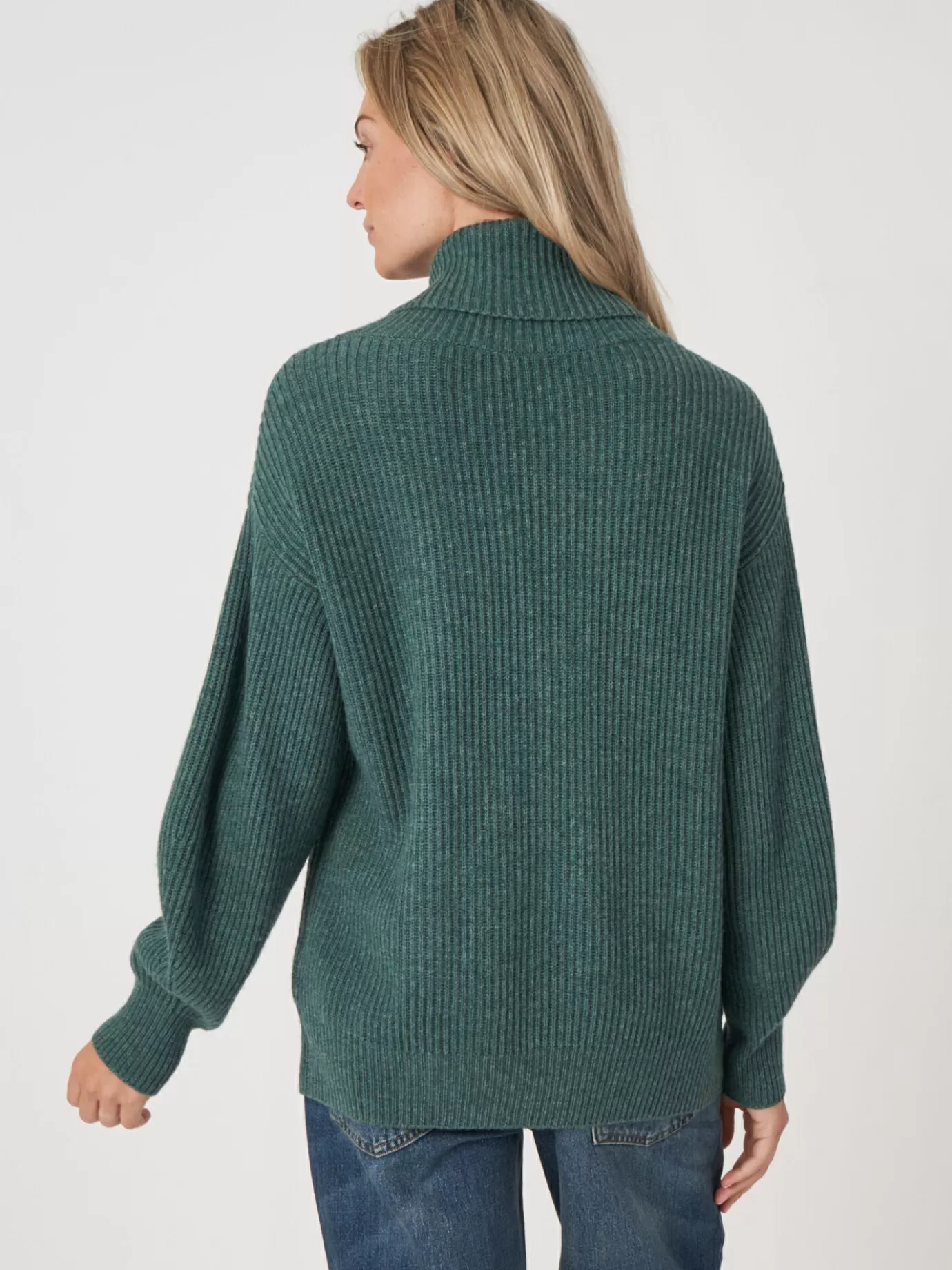 REPEAT cashmere Truien<Cashmere Coltrui Met Asymmetrische Zoom Kelp