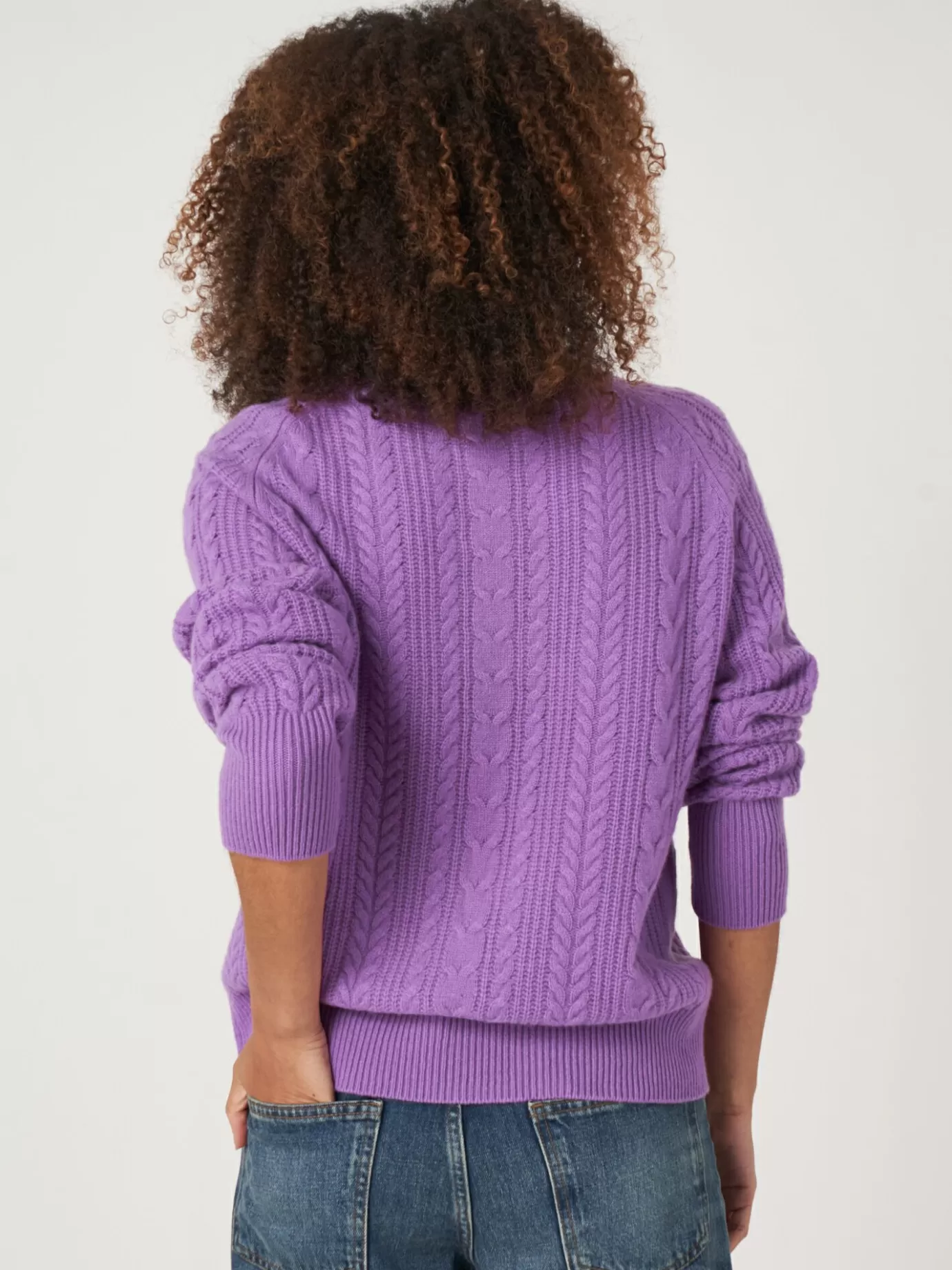 REPEAT cashmere Truien<Cashmere Kabeltrui Met Raglanmouwen Lila