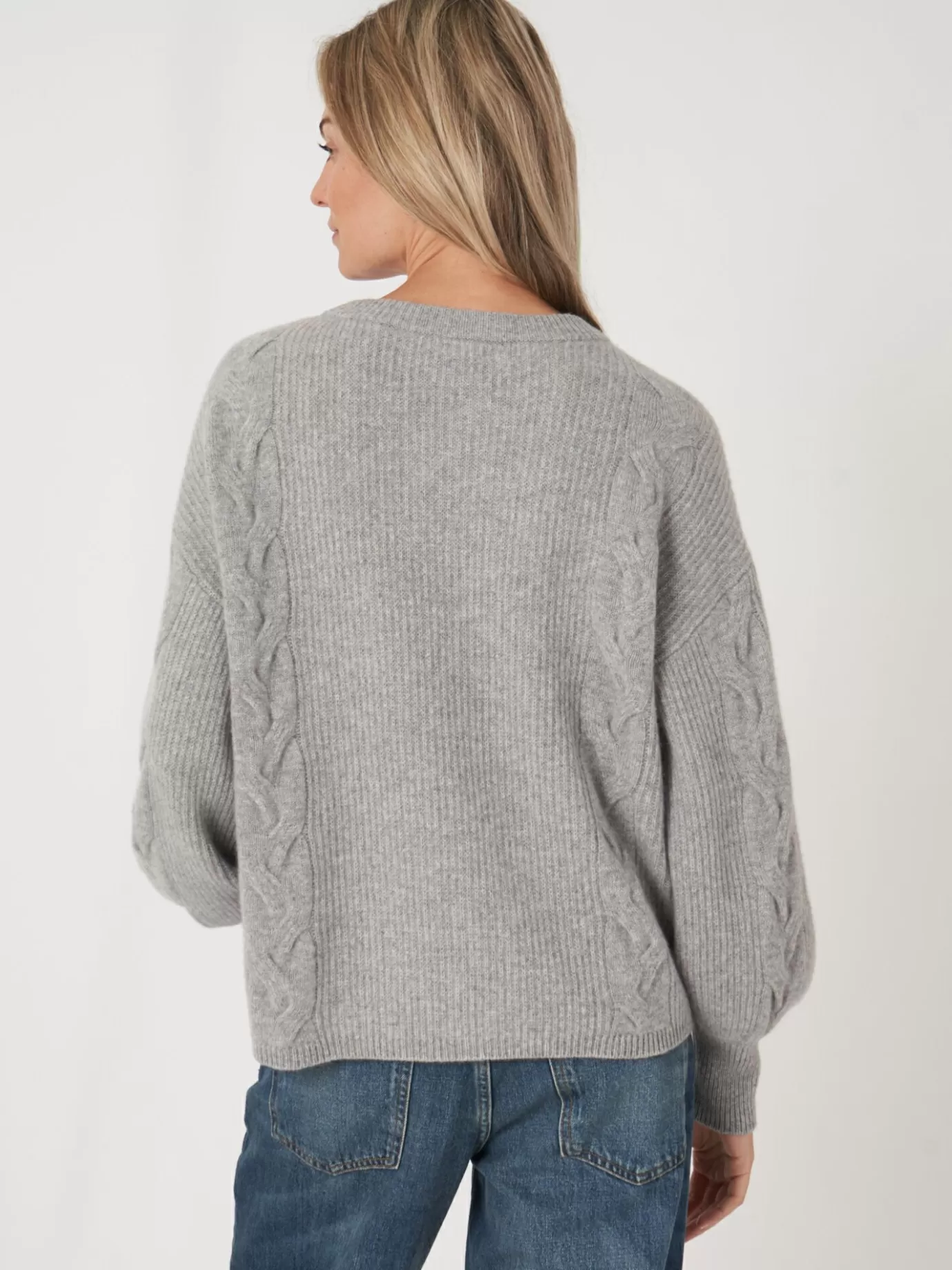 REPEAT cashmere Truien<Cashmere Pullover Met Textuur En Pofmouwen Lichtgrijs