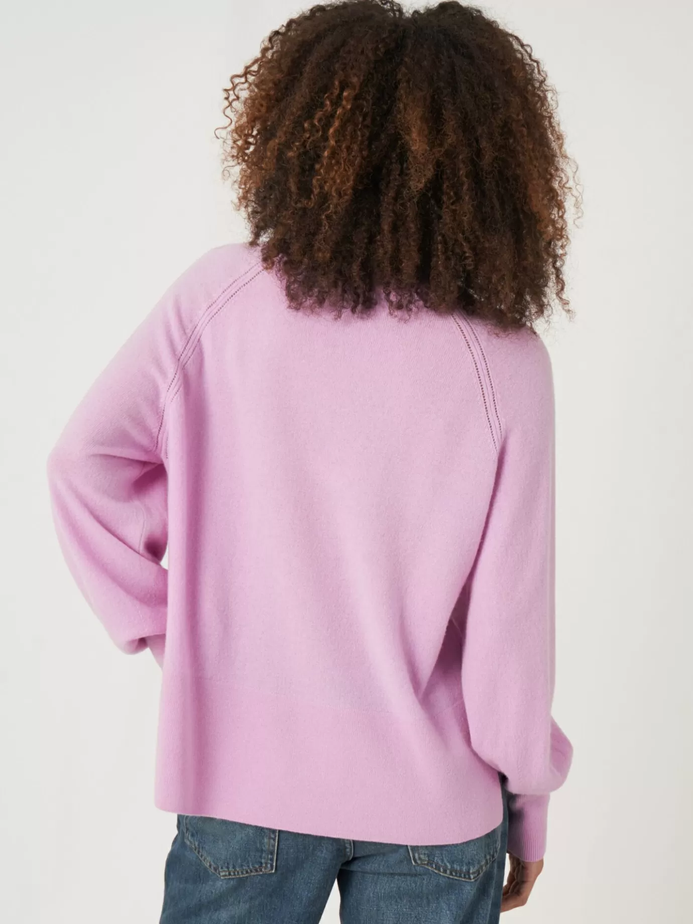 REPEAT cashmere Truien<Cashmere Raglan Trui Met Hoge Ribboord En Zijsplit Snoep