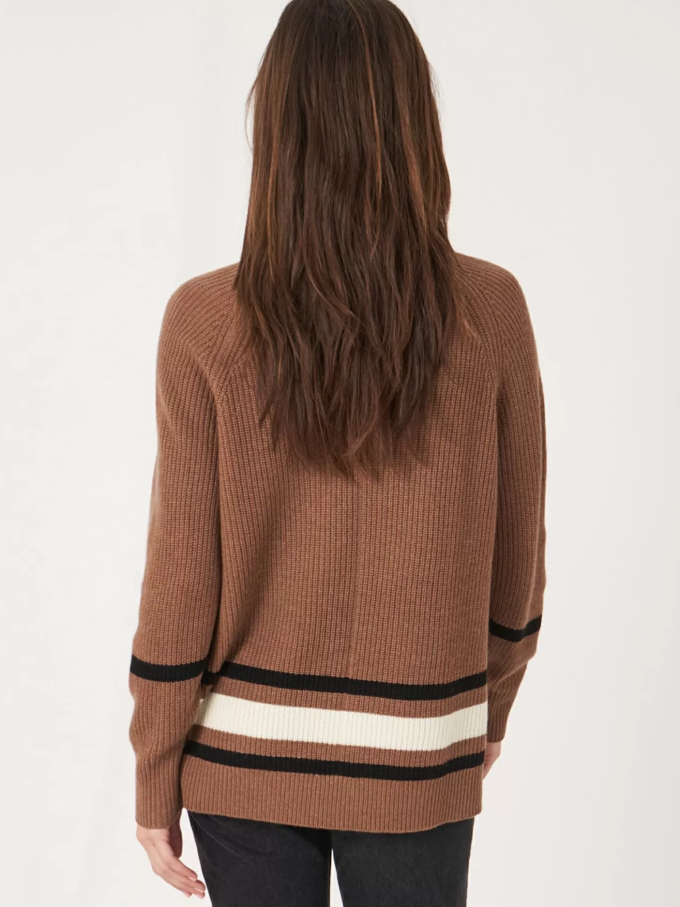 REPEAT cashmere Truien<Cashmere Sweater Met Hoge Hals En Gestreept Detail Hazel