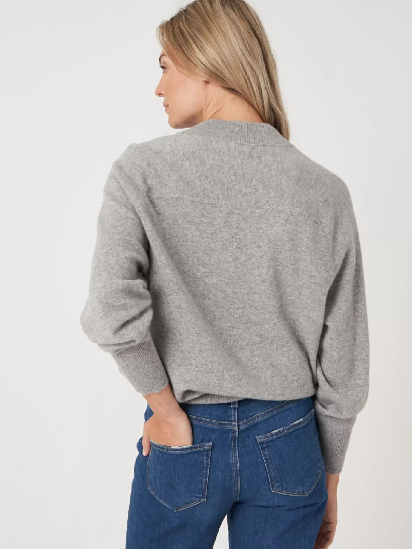 REPEAT cashmere Truien<Cashmere Trui Met Baseballkraag En Halve Knoopsluiting Lichtgrijs