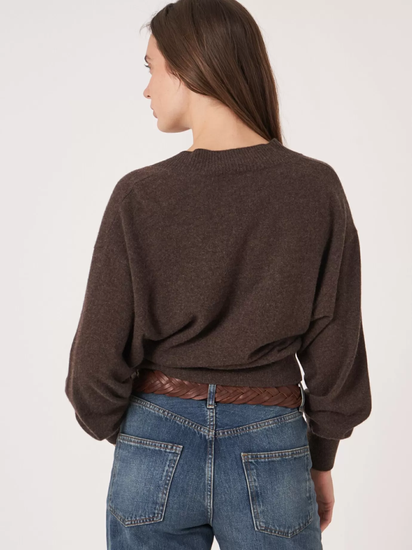 REPEAT cashmere Organic Cashmere<Cashmere Trui Met Diepe Geribde V-Hals Chocolade