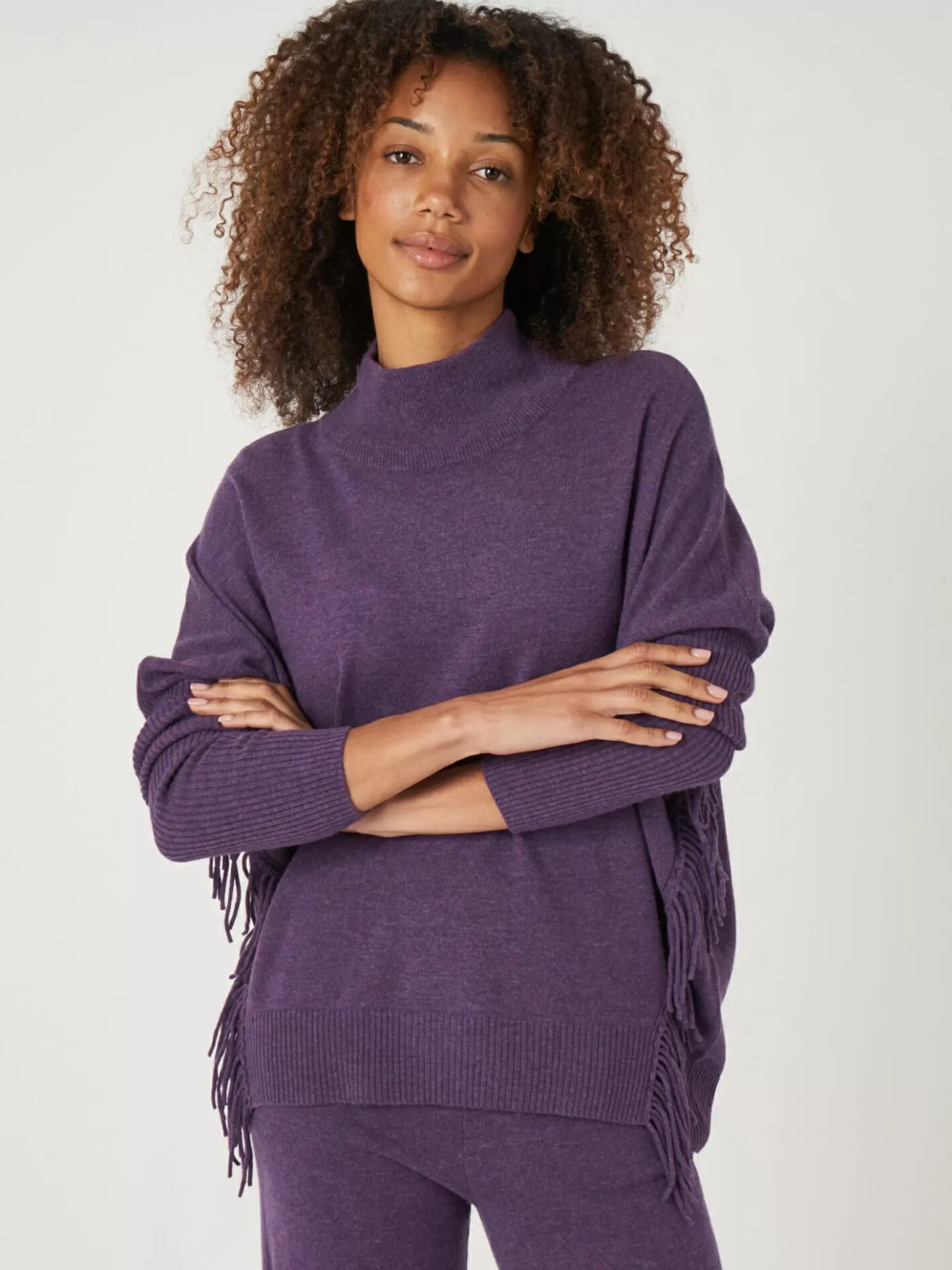 REPEAT cashmere Truien<Cashmere Trui Met Franje Amethist