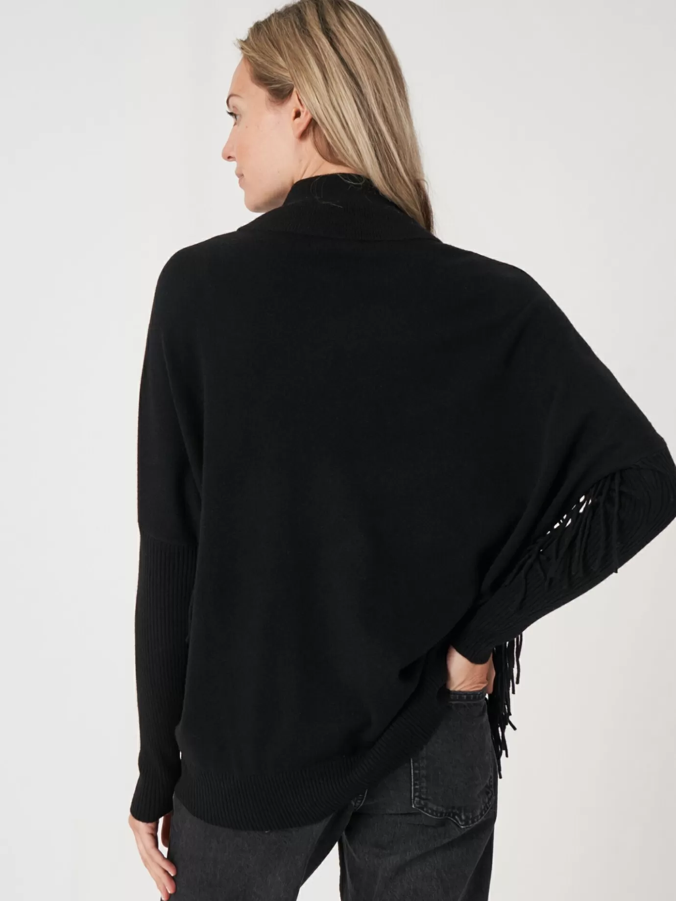 REPEAT cashmere Truien<Cashmere Trui Met Franje Zwart