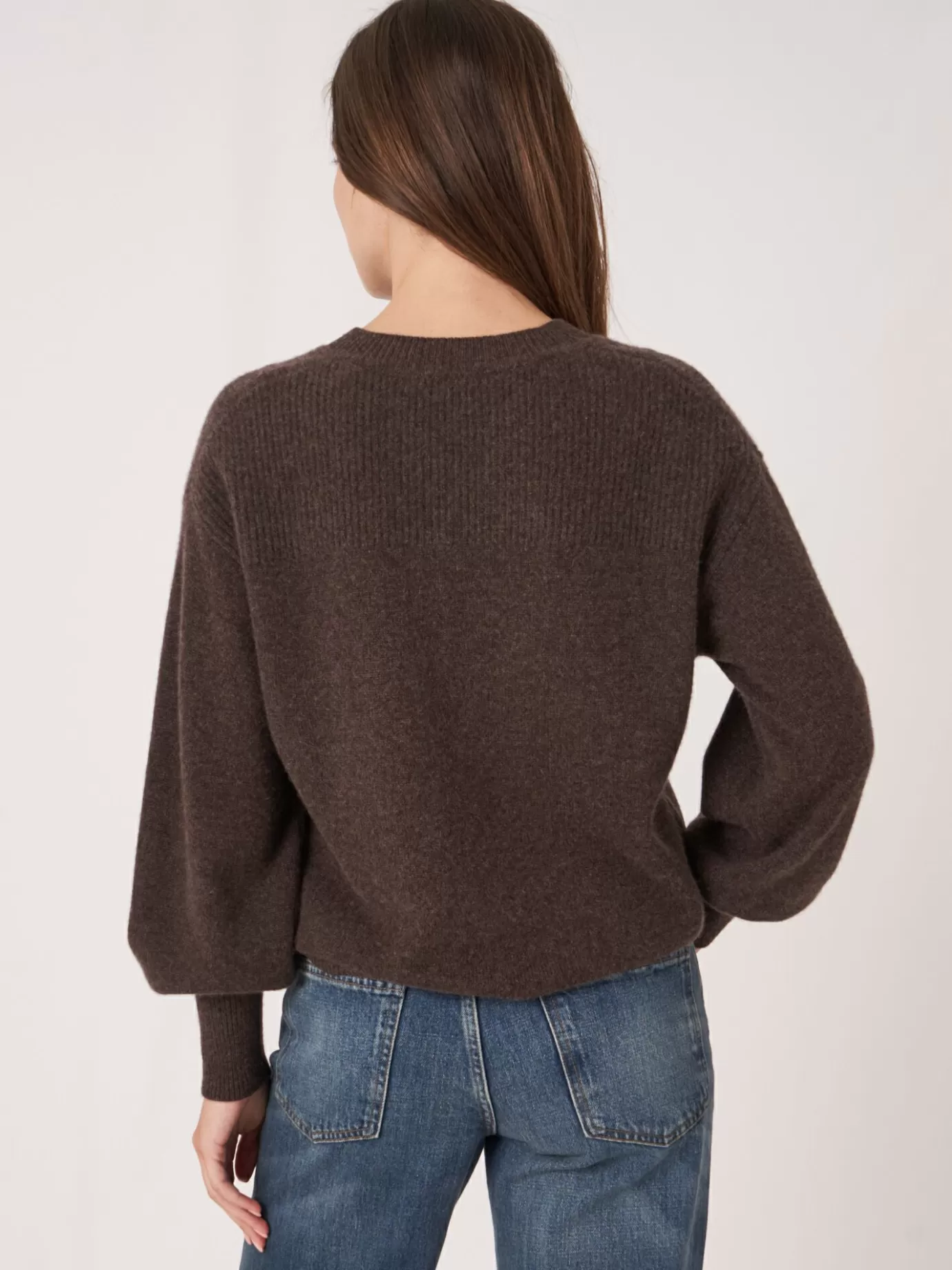 REPEAT cashmere Organic Cashmere<Cashmere Trui Met Kraag Met Split En Rib Detail Chocolade