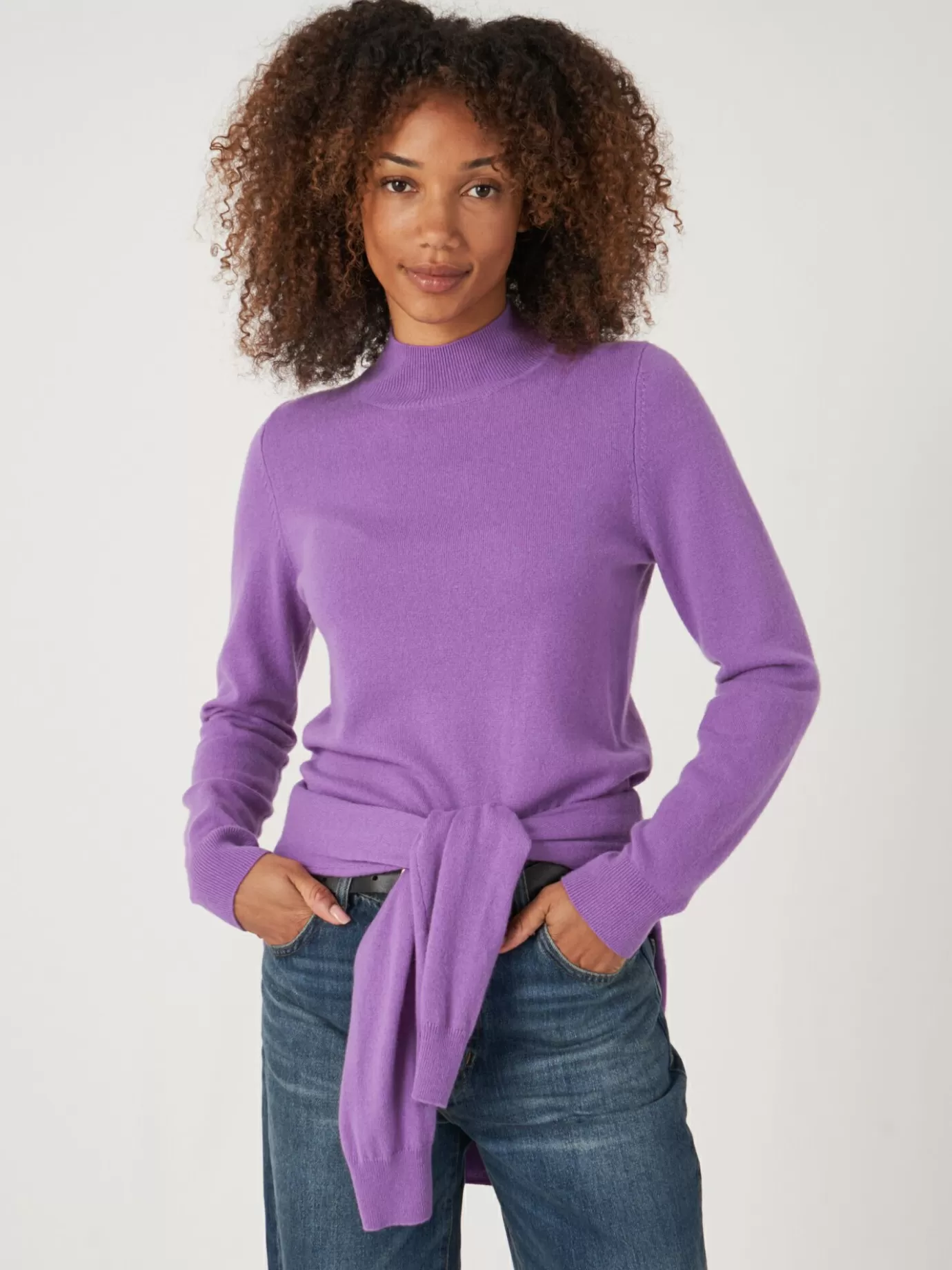 REPEAT cashmere Truien<Cashmere Trui Met Opstaande Kraag Lila