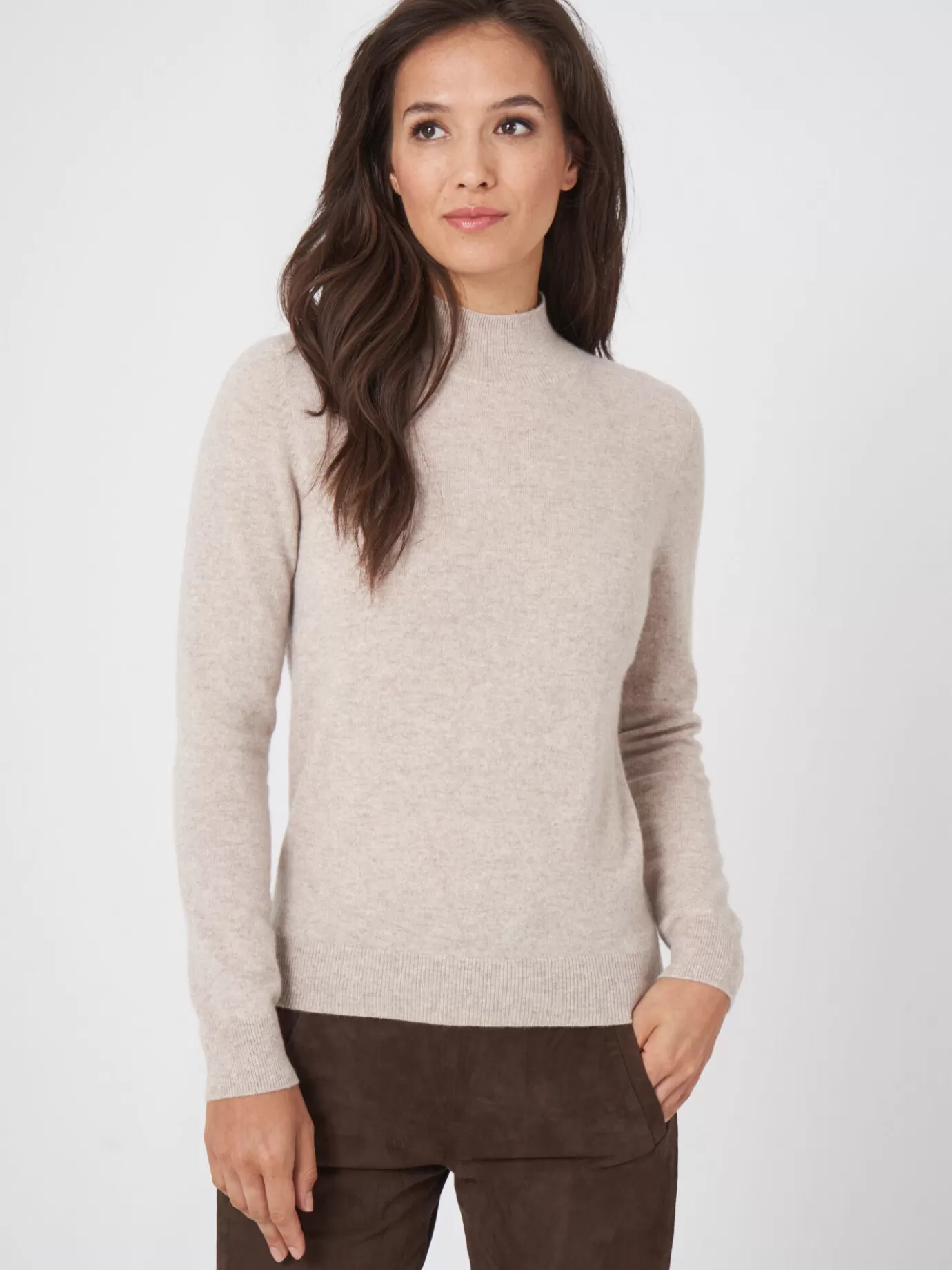 REPEAT cashmere Truien<Cashmere Trui Met Opstaande Kraag Beige