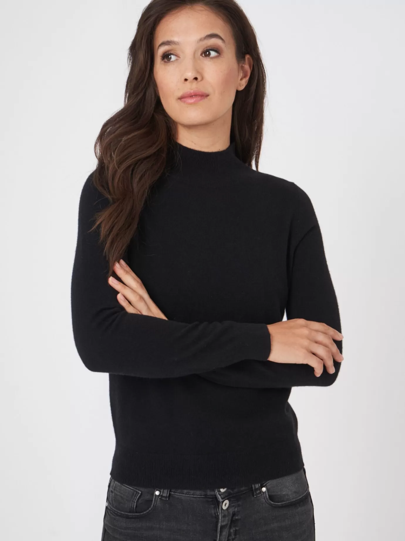 REPEAT cashmere Truien<Cashmere Trui Met Opstaande Kraag Zwart