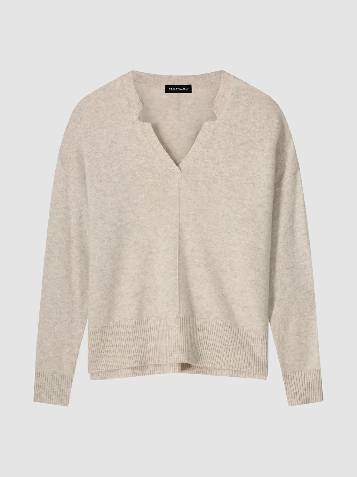 REPEAT cashmere Organic Cashmere<Cashmere Trui Met V-Hals En Zijsplitten Beige