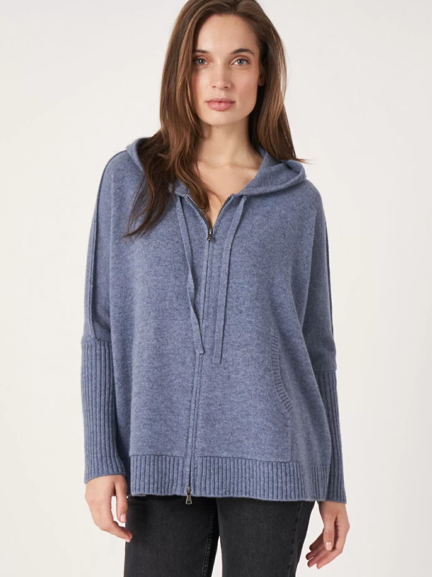 REPEAT cashmere Vesten<Casual Gebreide Hoodie Met Rits Ijs Mel