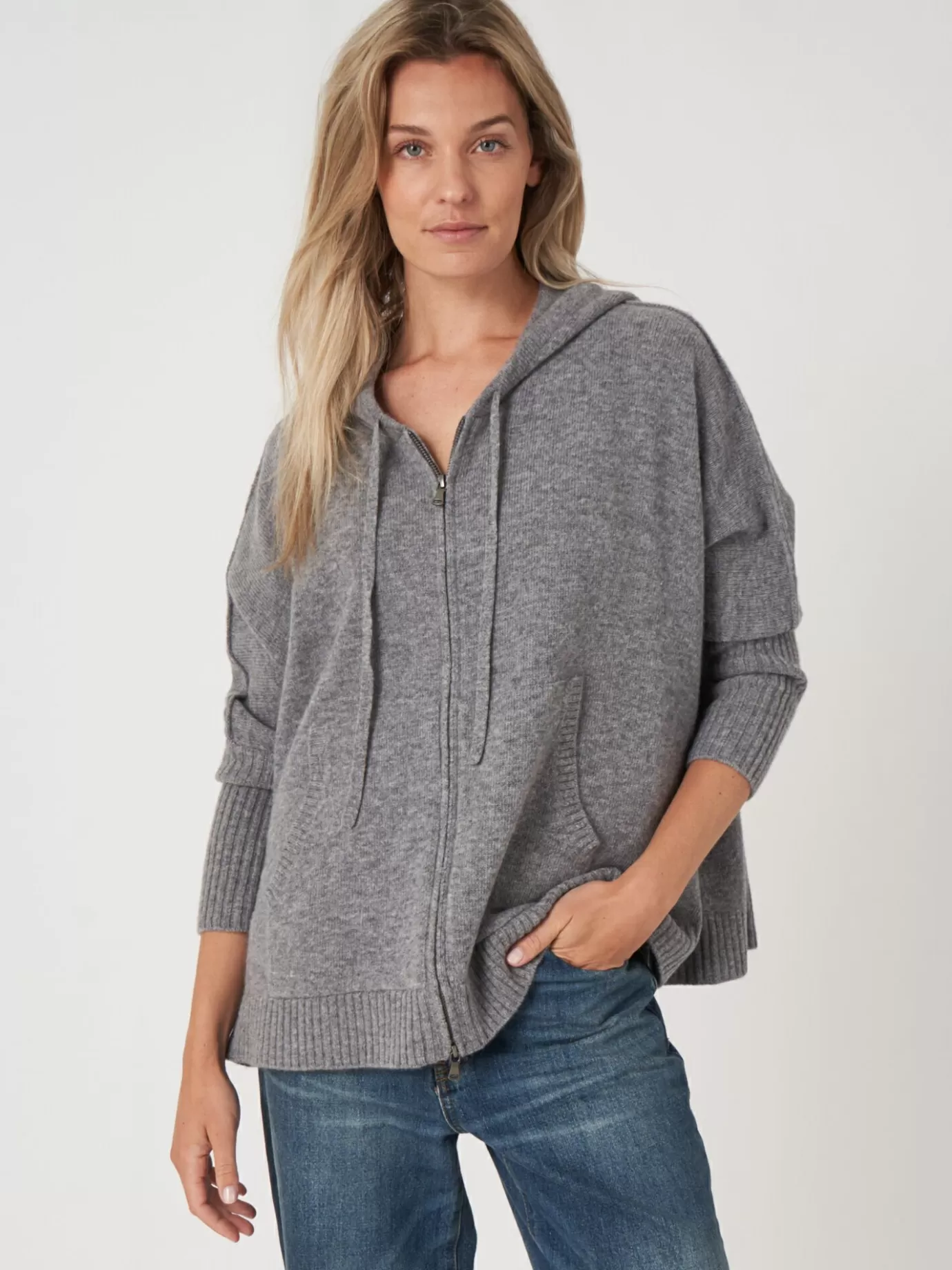 REPEAT cashmere Vesten<Casual Gebreide Hoodie Met Rits Grijs