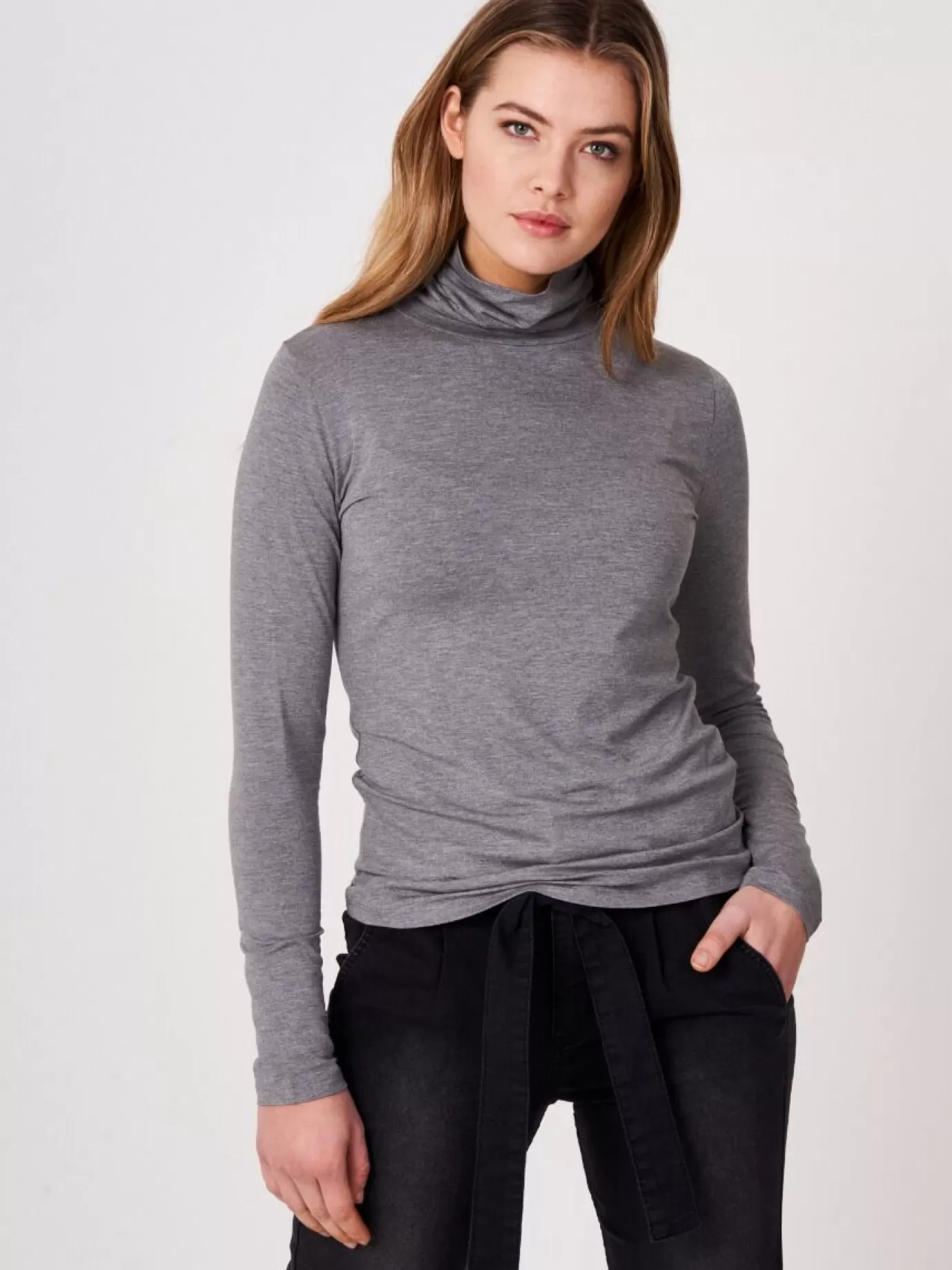 REPEAT cashmere Tops<Coltrui Van Elastische Jersey Middelgrijs