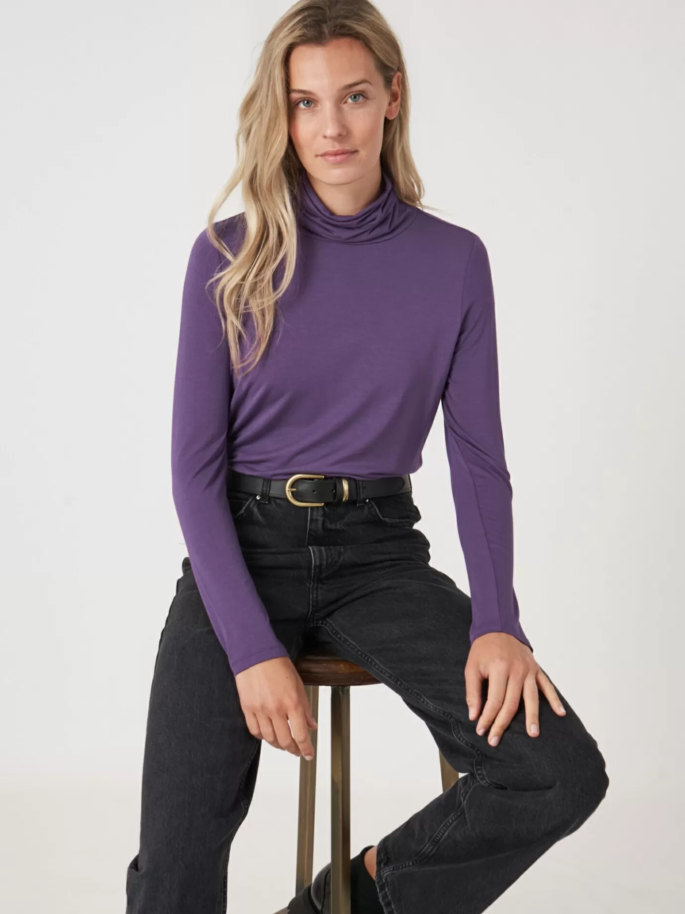 REPEAT cashmere Tops<Coltrui Van Elastische Jersey Amethist