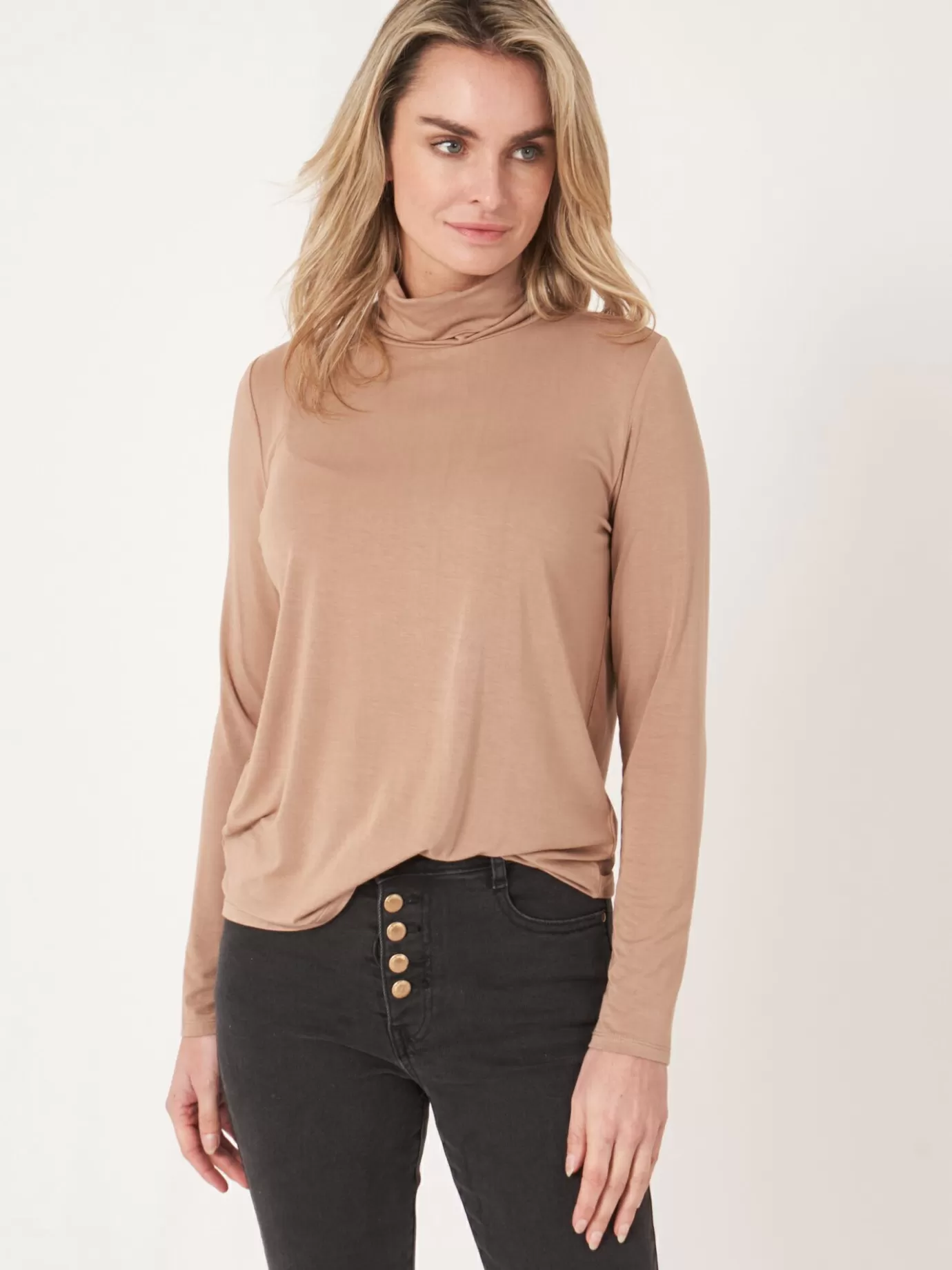 REPEAT cashmere Tops<Coltrui Van Elastische Jersey Kameel