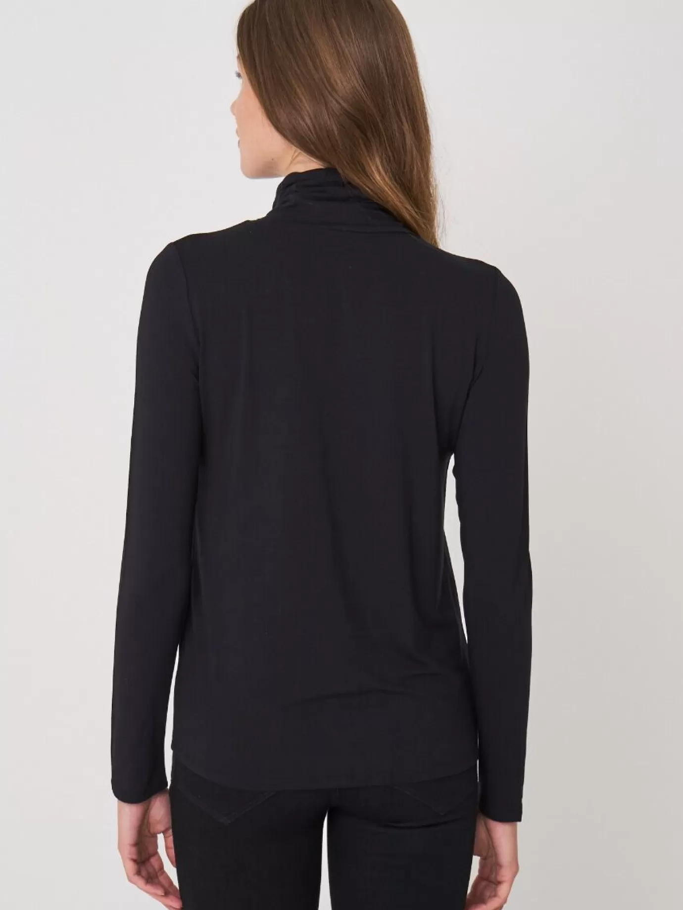 REPEAT cashmere Tops<Coltrui Van Elastische Jersey Zwart