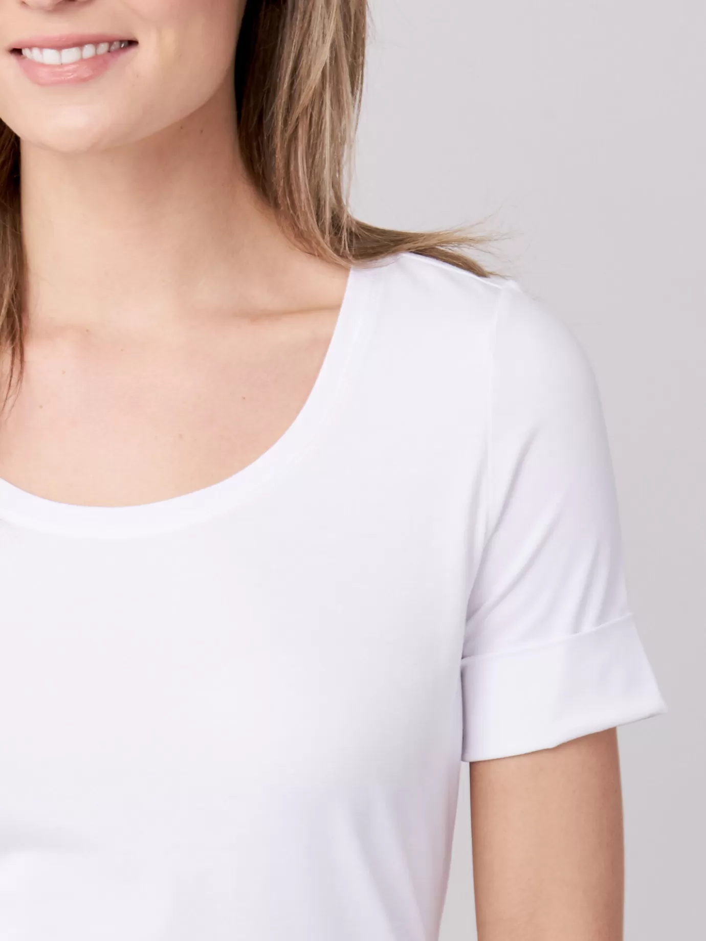 REPEAT cashmere Tops<Dames T-Shirt Met Opgerolde Mouwen Wit