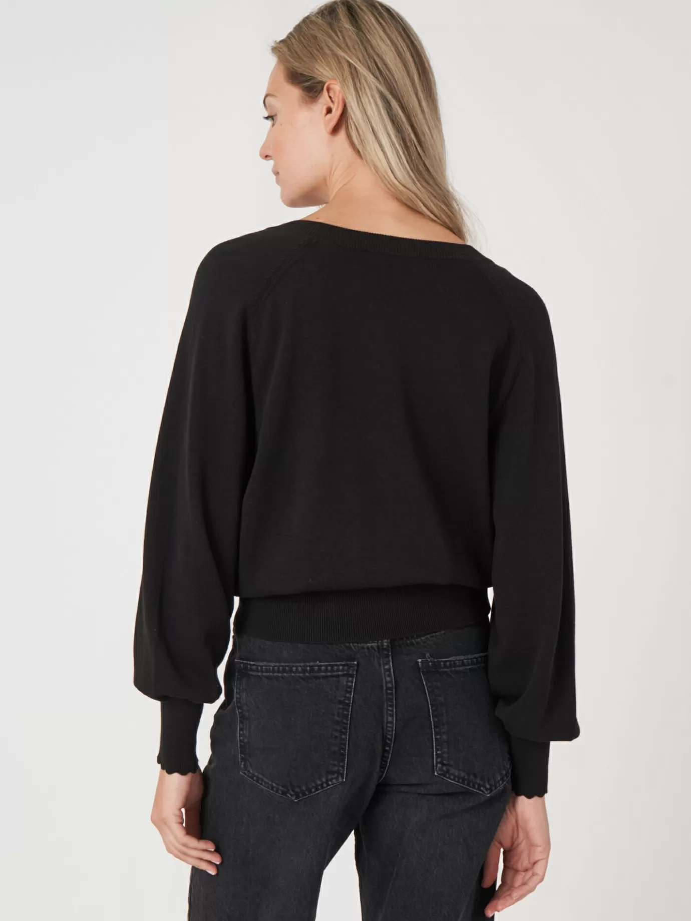 REPEAT cashmere Truien<Diepe V-Hals Trui Met Zadel-Pofmouwen Zwart