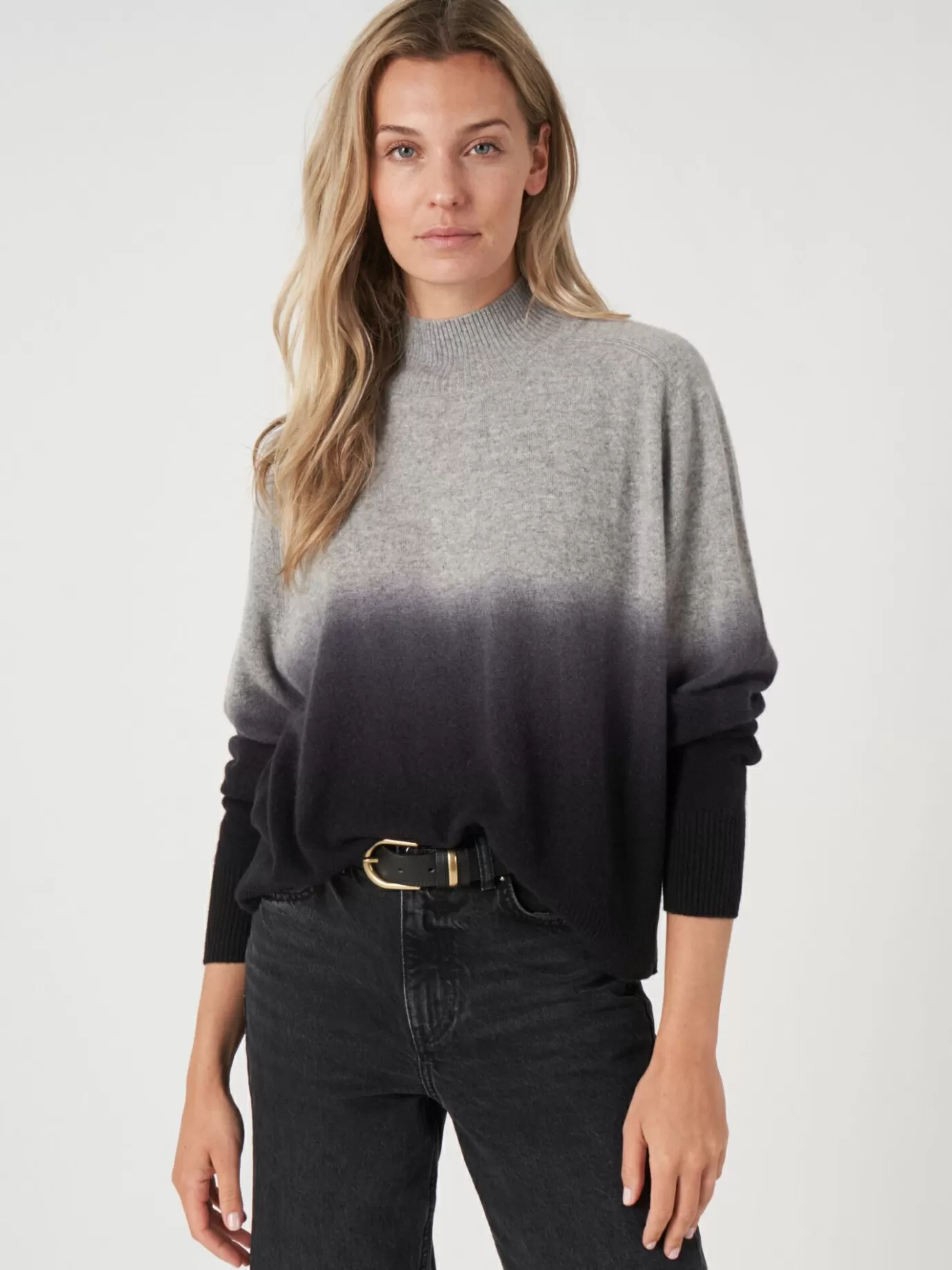 REPEAT cashmere Truien<Dip Dye Cashmere Trui Met Opstaande Kraag Zwart