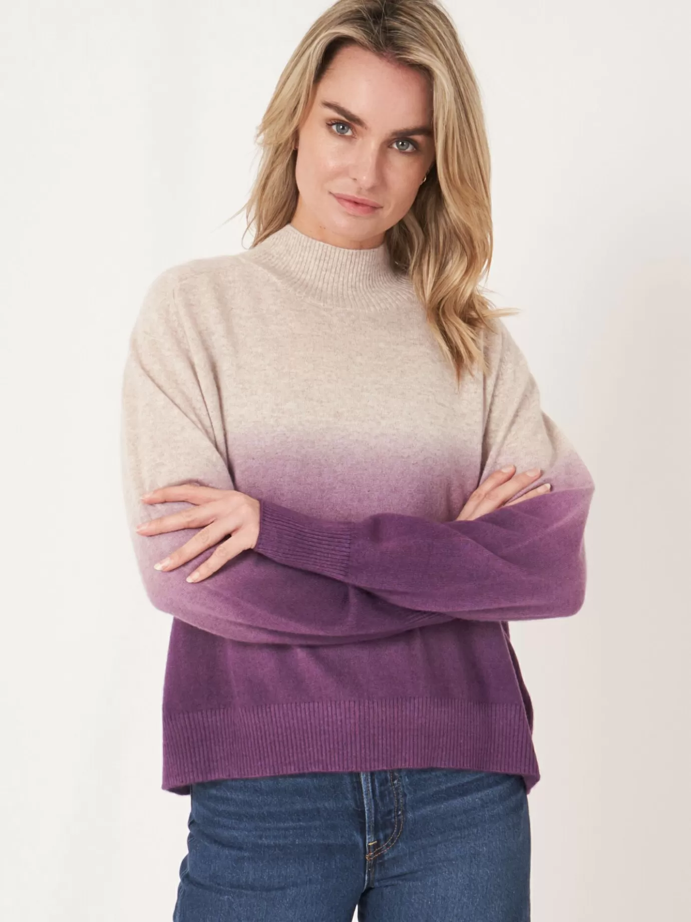 REPEAT cashmere Truien<Dip Dye Cashmere Trui Met Opstaande Kraag Amethist