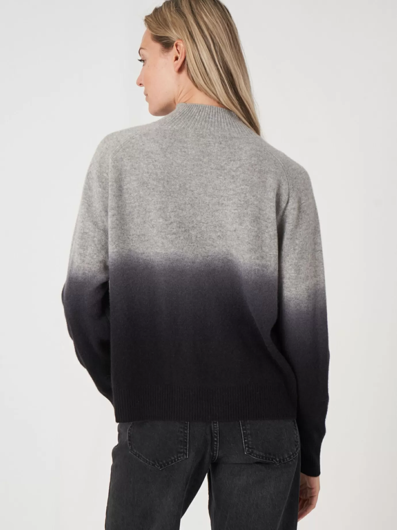 REPEAT cashmere Truien<Dip Dye Cashmere Trui Met Opstaande Kraag Zwart