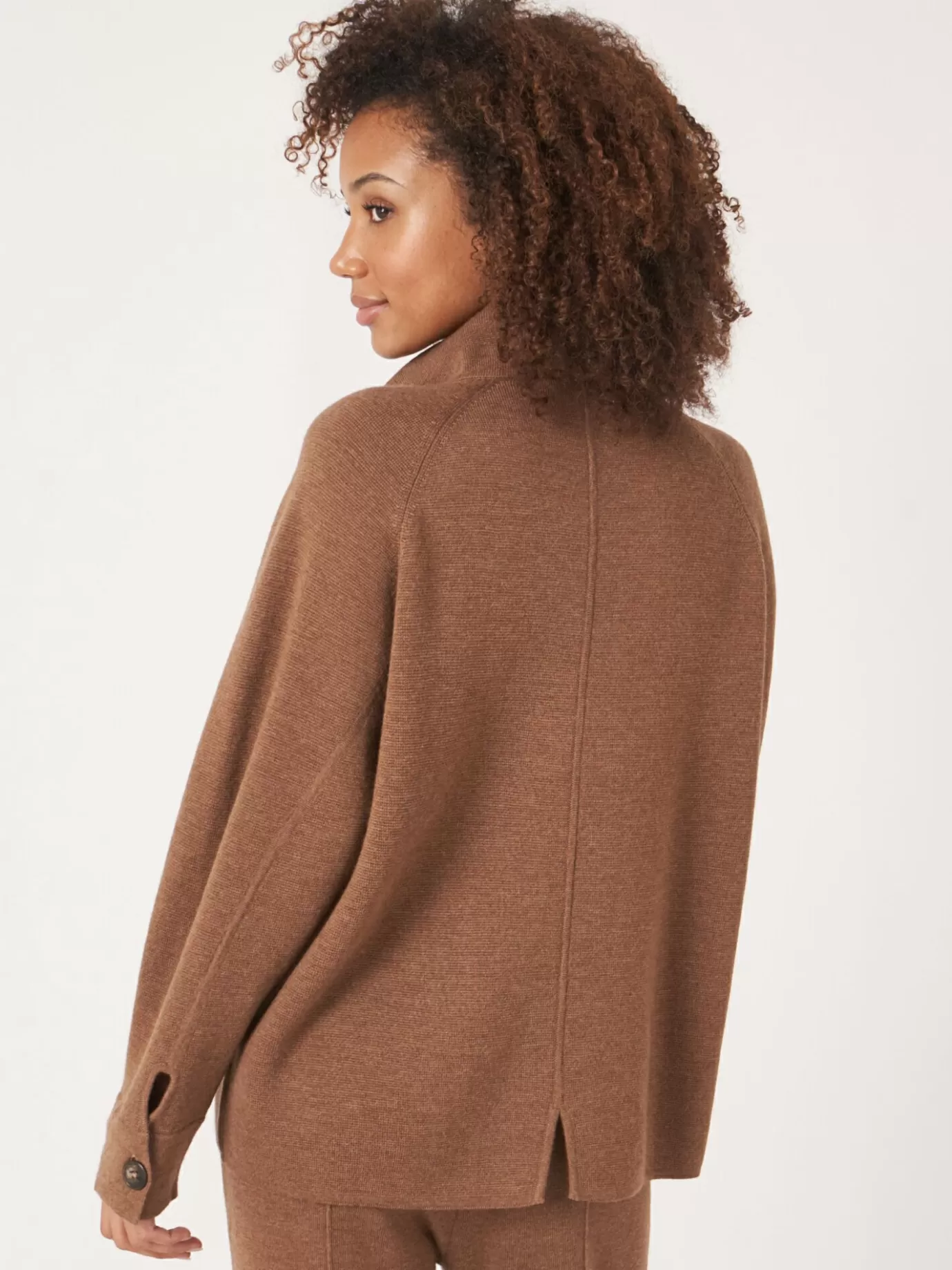 REPEAT cashmere Vesten<Dubbel Gebreid Vest Van Merinowol Met Opstaande Kraag Hazel