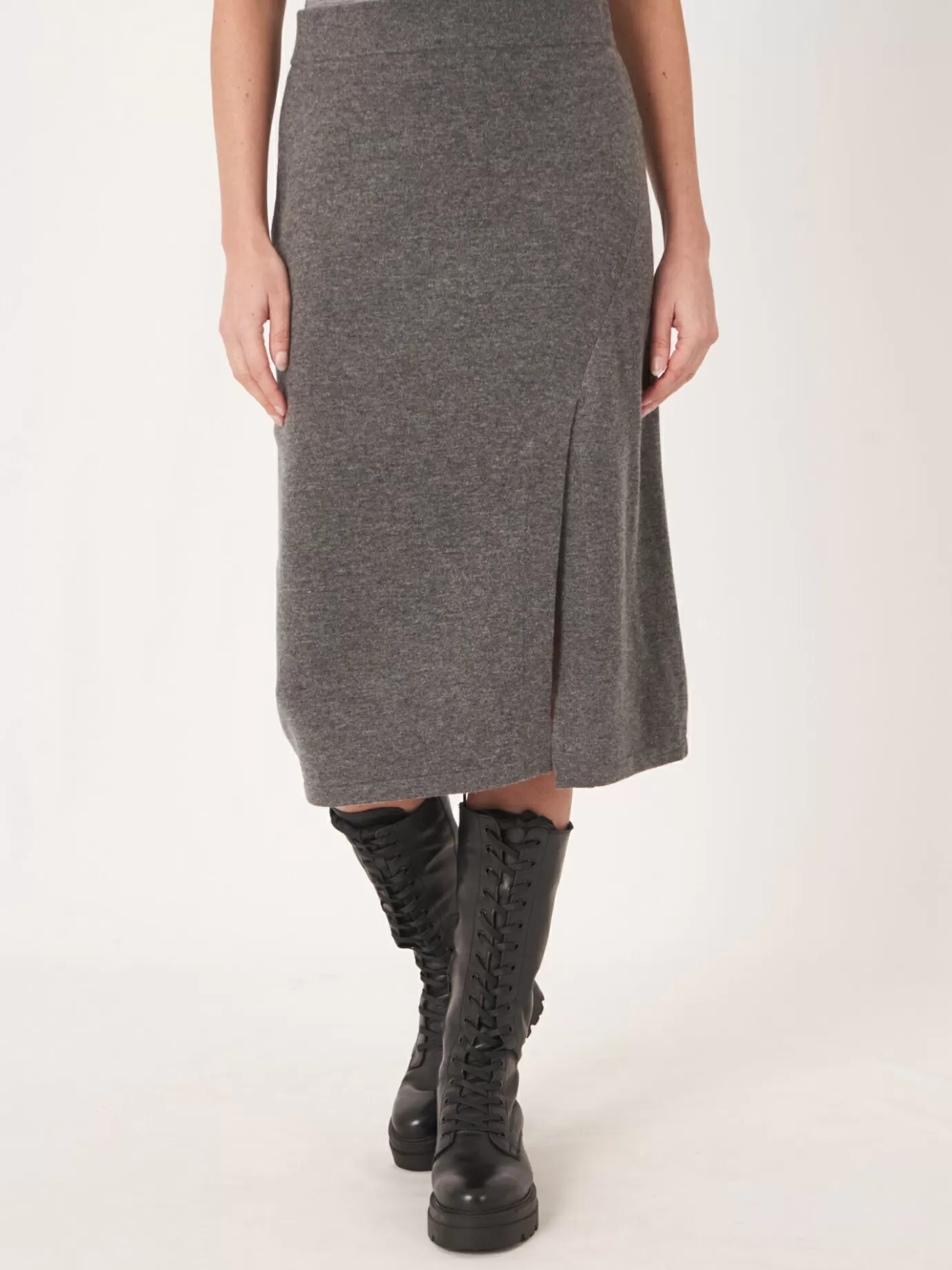 REPEAT cashmere Jurken En Rokken<Fijn Gebreide Cashmere Rok Met Split Middelgrijs