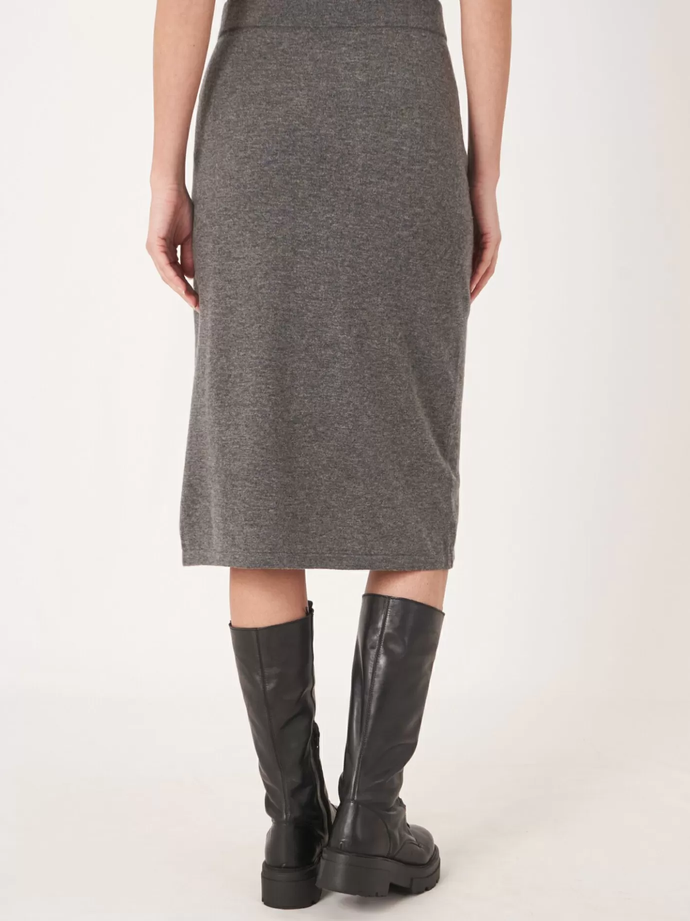 REPEAT cashmere Jurken En Rokken<Fijn Gebreide Cashmere Rok Met Split Middelgrijs