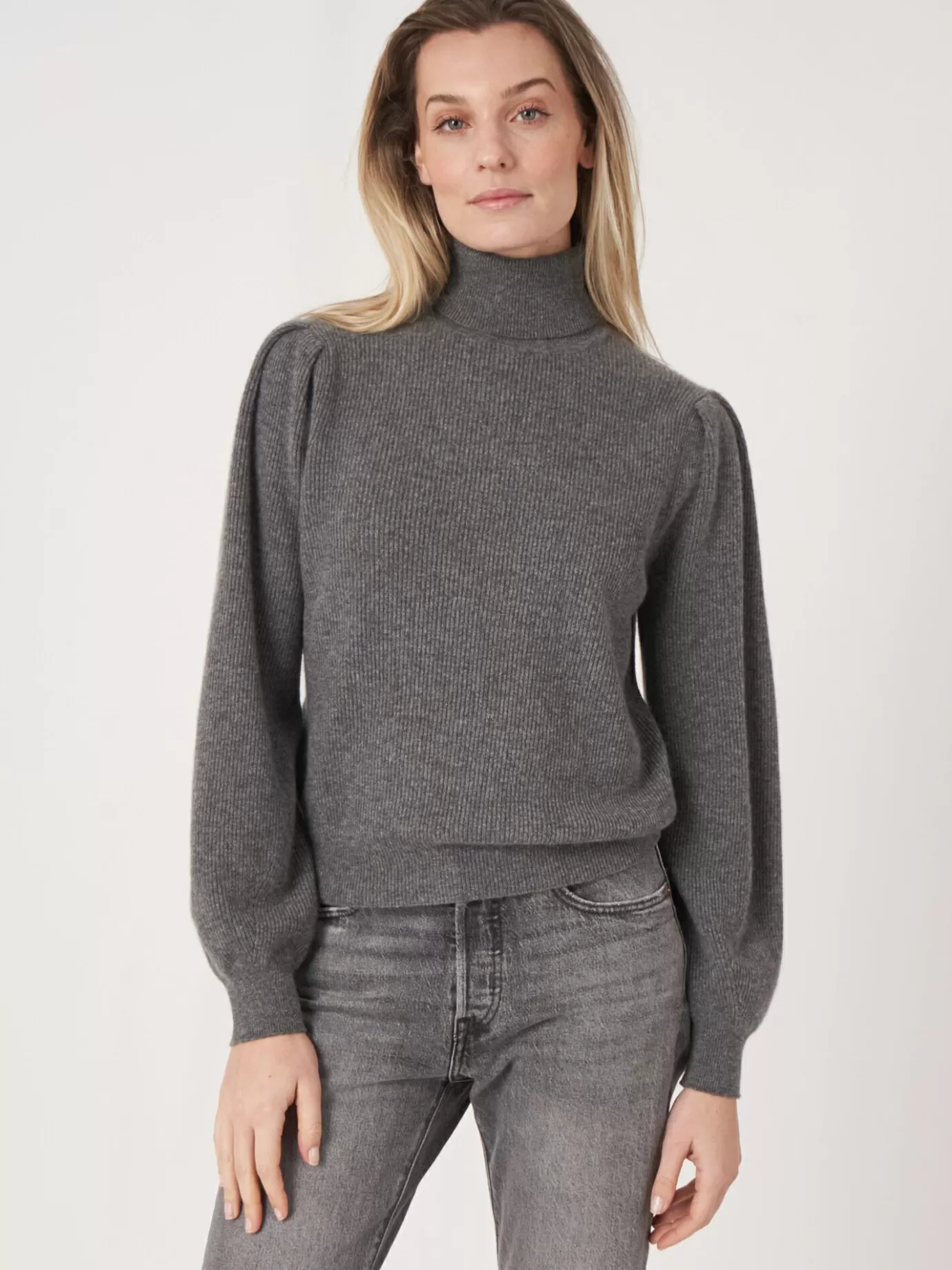 REPEAT cashmere Truien<Fijn Gebreide Cashmere Trui Met Hoge Kraag Middelgrijs