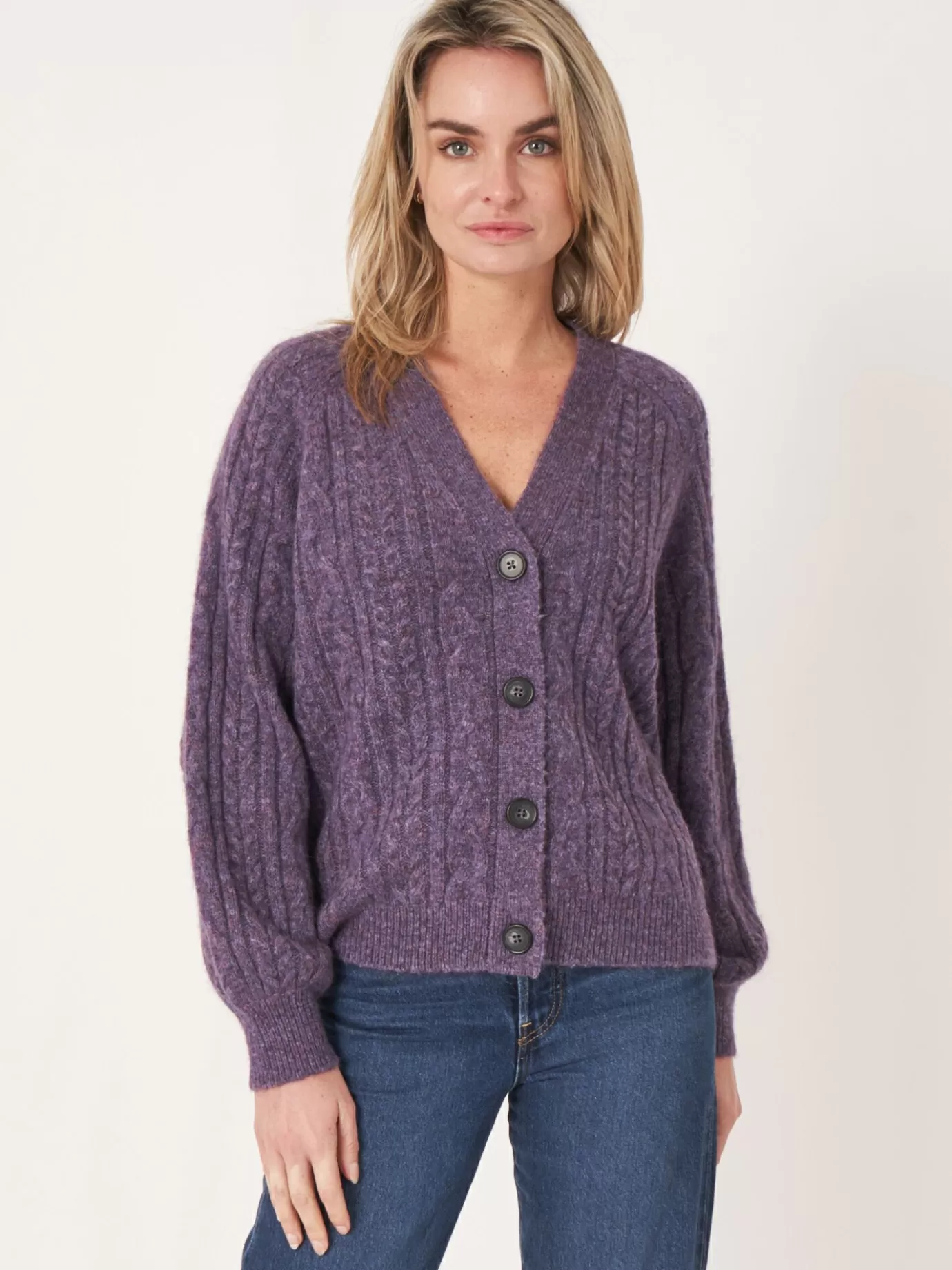 REPEAT cashmere Vesten<Gebreid Vest Met Knoopsluiting Amethist