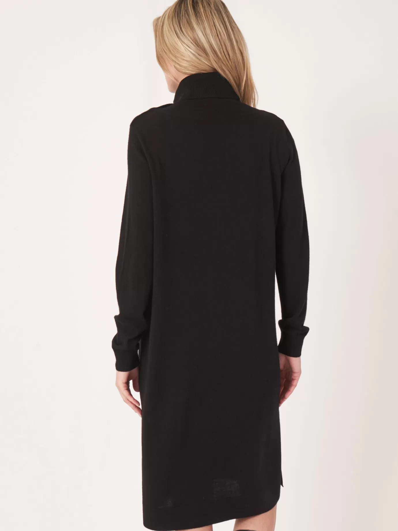 REPEAT cashmere Jurken En Rokken<Gebreide Jurk Met Geknoopte Hoge Hals En Zijsplit Zwart