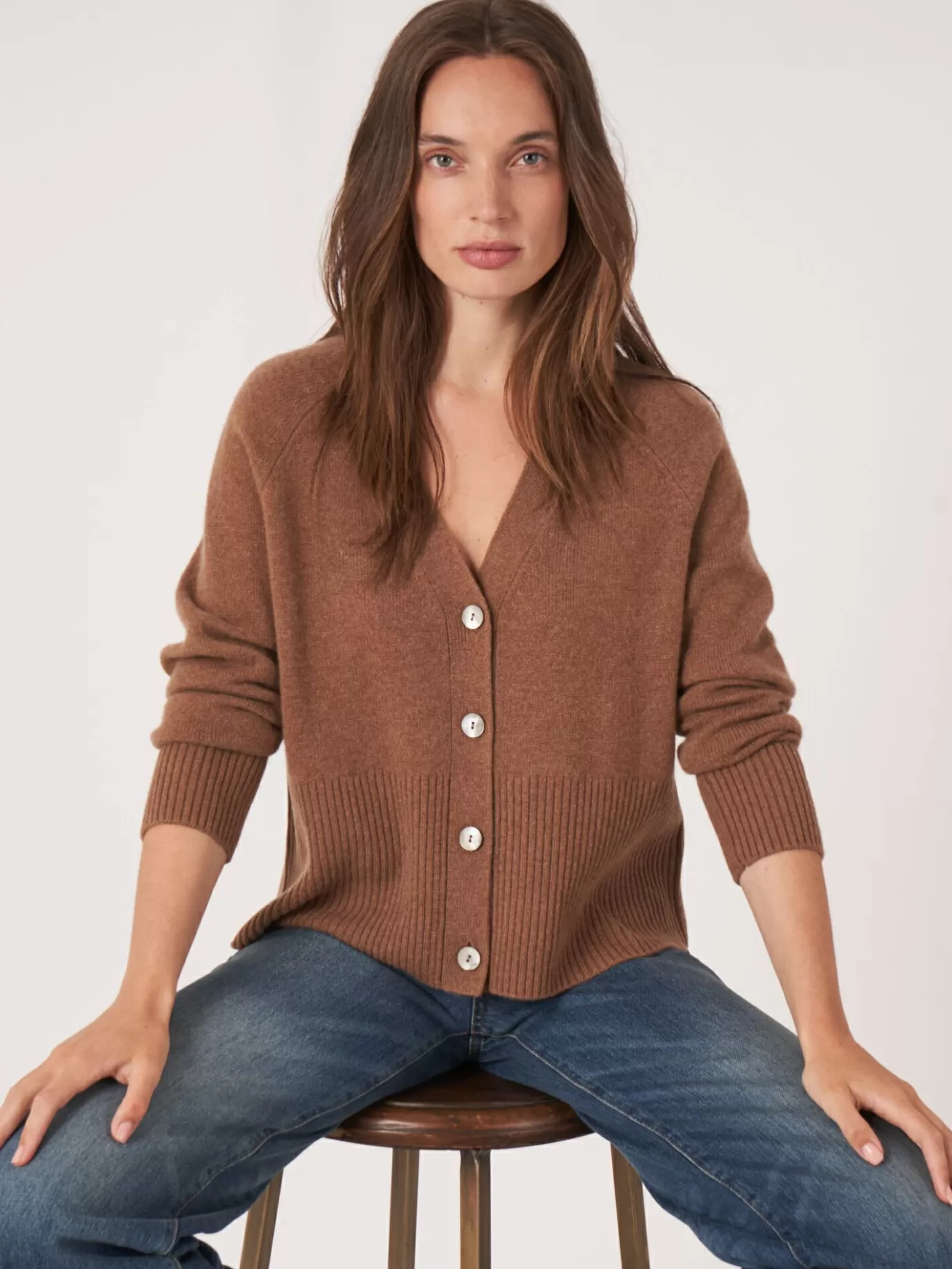 REPEAT cashmere Vesten<Geknoopt Cashmere Vest Met Geribde V-Hals Hazel