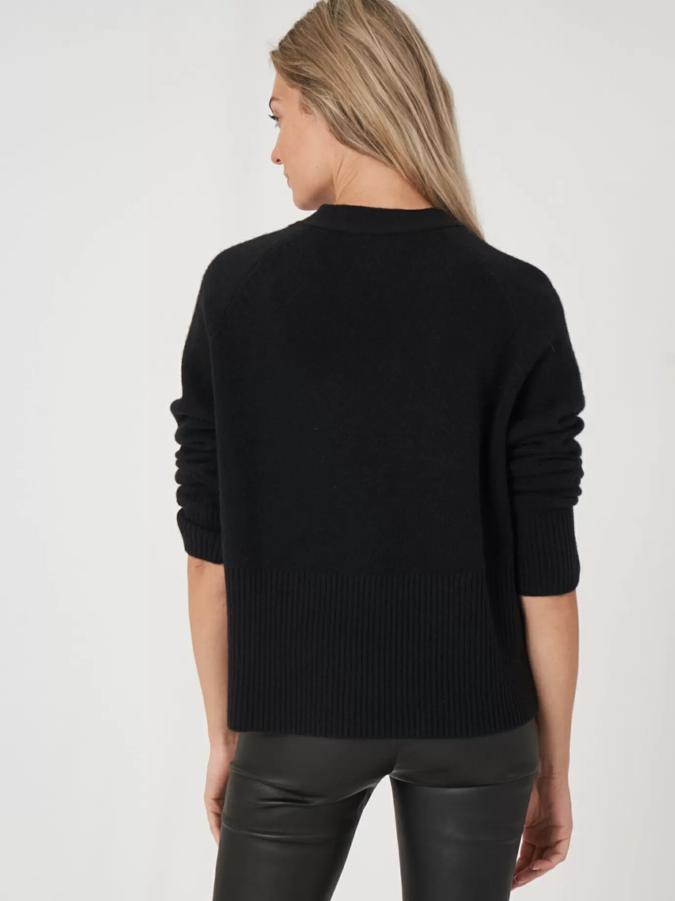 REPEAT cashmere Vesten<Geknoopt Cashmere Vest Met Geribde V-Hals Zwart