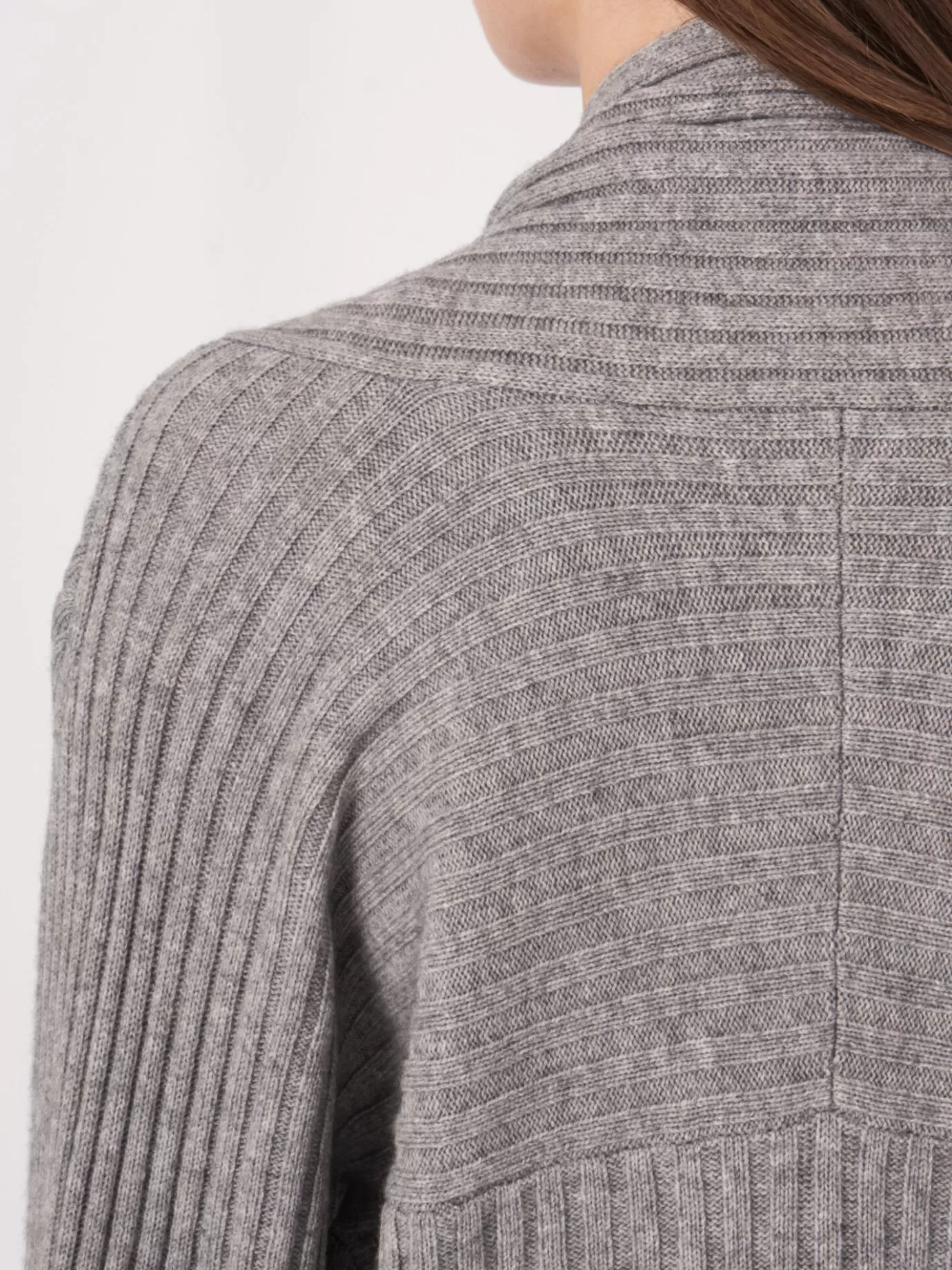 REPEAT cashmere Vesten<Geribd Open Vest Met Sjaalkraag En 3/4 Mouwen Met Omslag Lichtgrijs