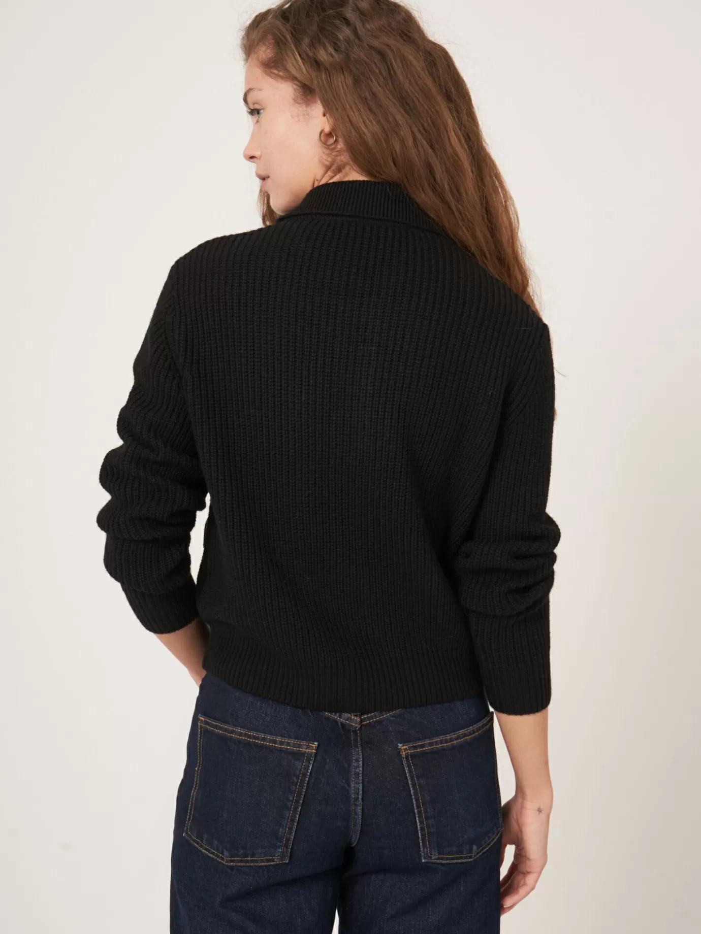 REPEAT cashmere Vesten<Geribd Vest Met Polokraag Van Merinowol Zwart