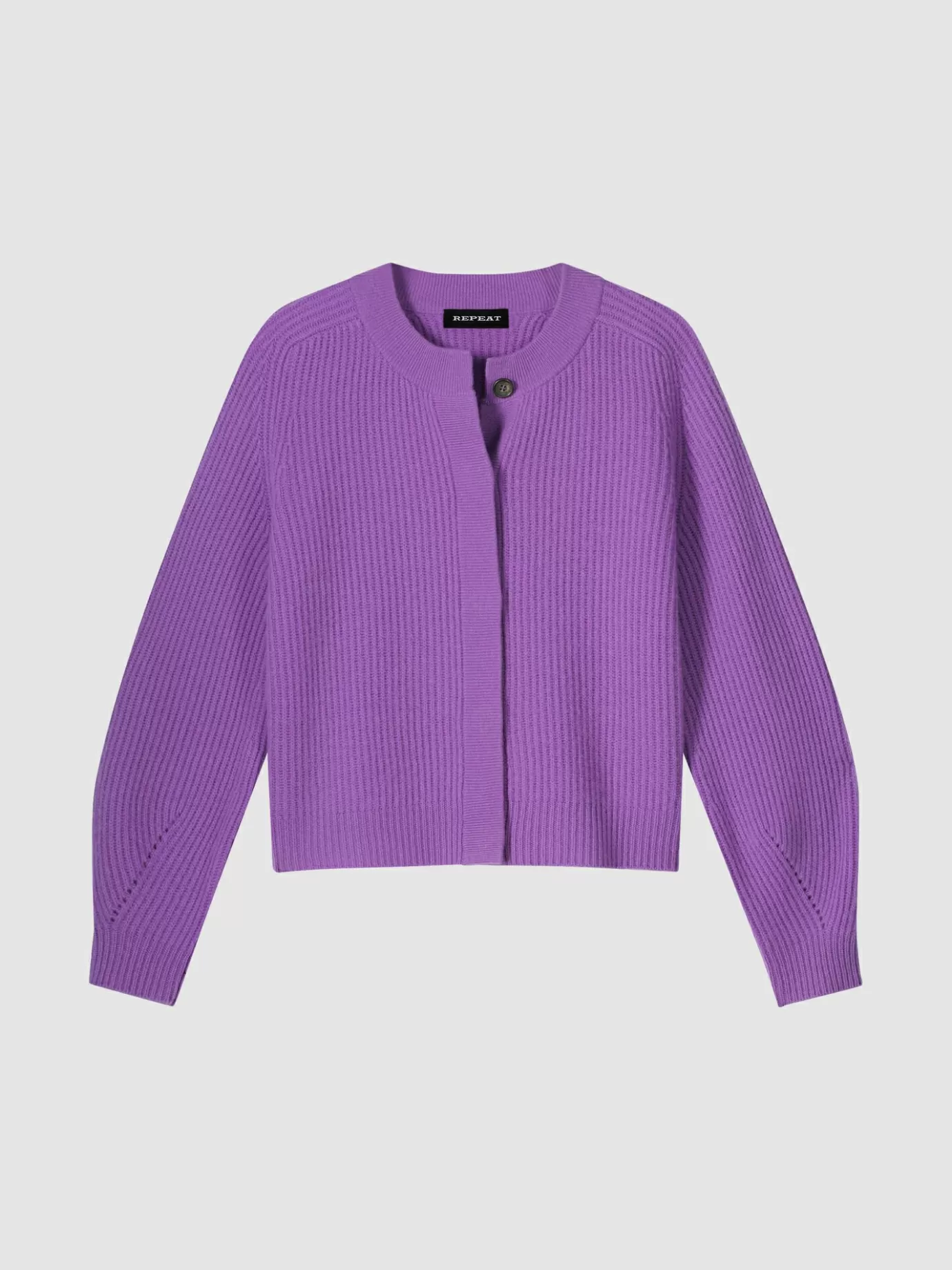 REPEAT cashmere Vesten<Geribde Cashmere Cardigan Met Pofmouwen Lila