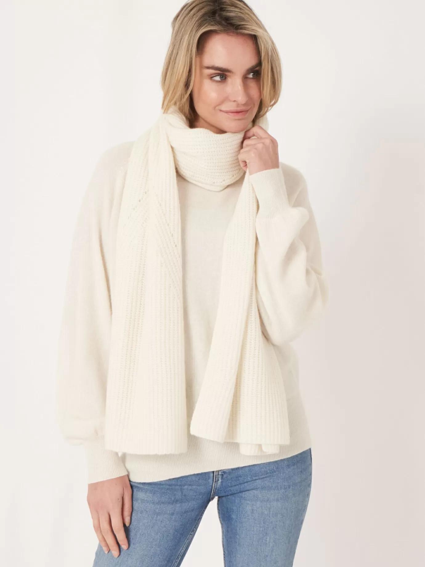 REPEAT cashmere Sjaals<Geribde Cashmere Sjaal Room