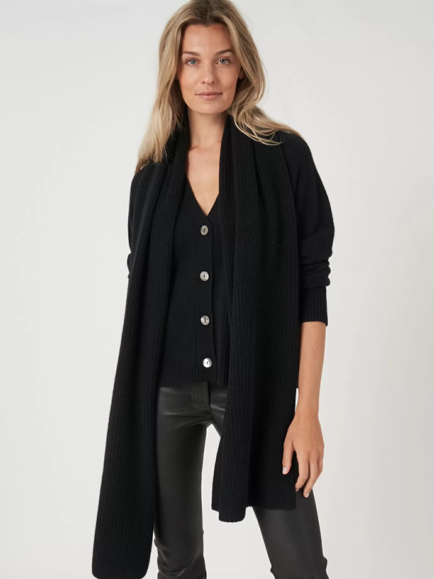 REPEAT cashmere Sjaals<Geribde Cashmere Sjaal Zwart