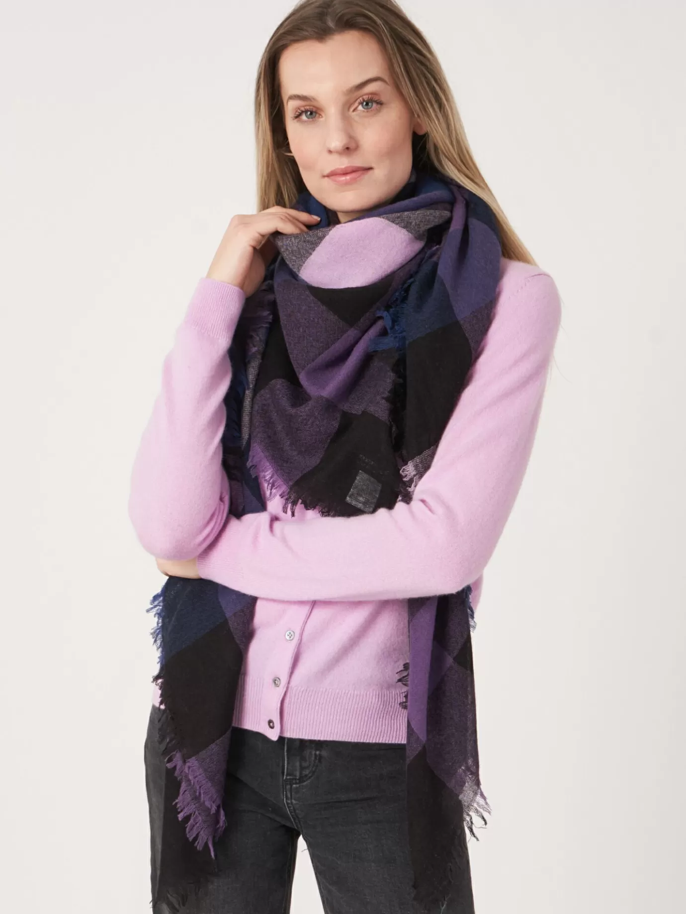 REPEAT cashmere Sjaals<Geweven Sjaal Met Ruitpatroon Van Cashmere-Mix Amethist