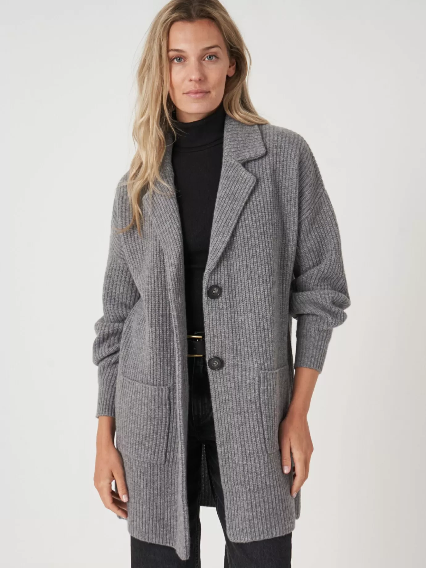 REPEAT cashmere Vesten<Halflang Vest Met Rib En Reverskraag Grijs