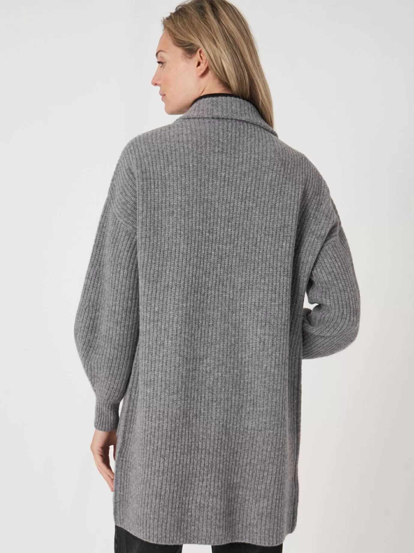 REPEAT cashmere Vesten<Halflang Vest Met Rib En Reverskraag Grijs