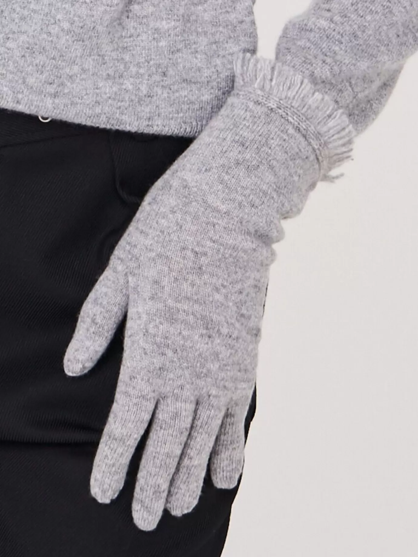 REPEAT cashmere Accessoires<Handschoenen Met Franjes Van Organisch Cashmere Lichtgrijs