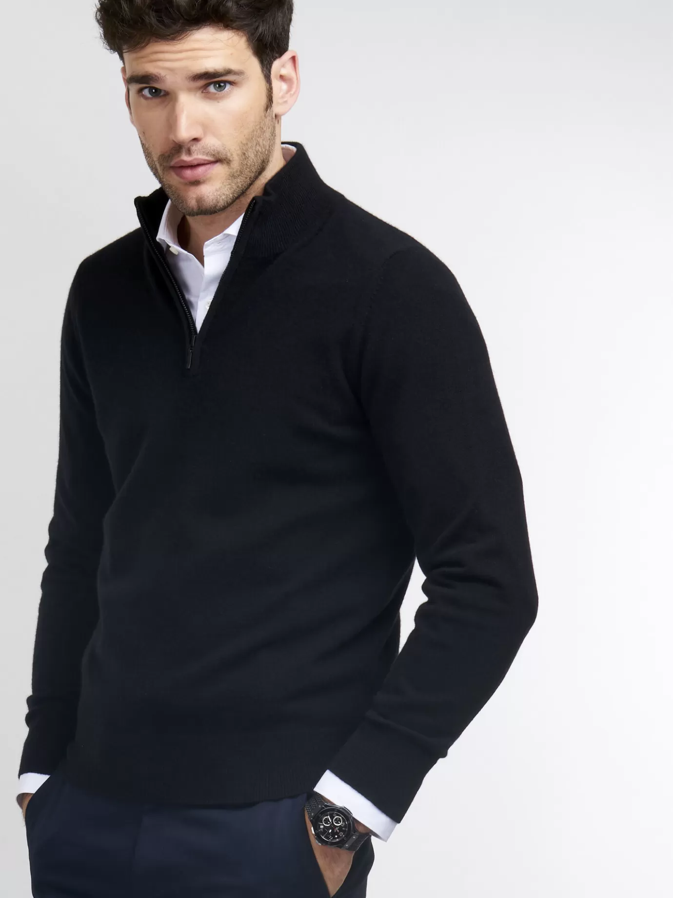 REPEAT cashmere Sweaters<Heren-Trui Met Opstaande Kraag En Rits Zwart