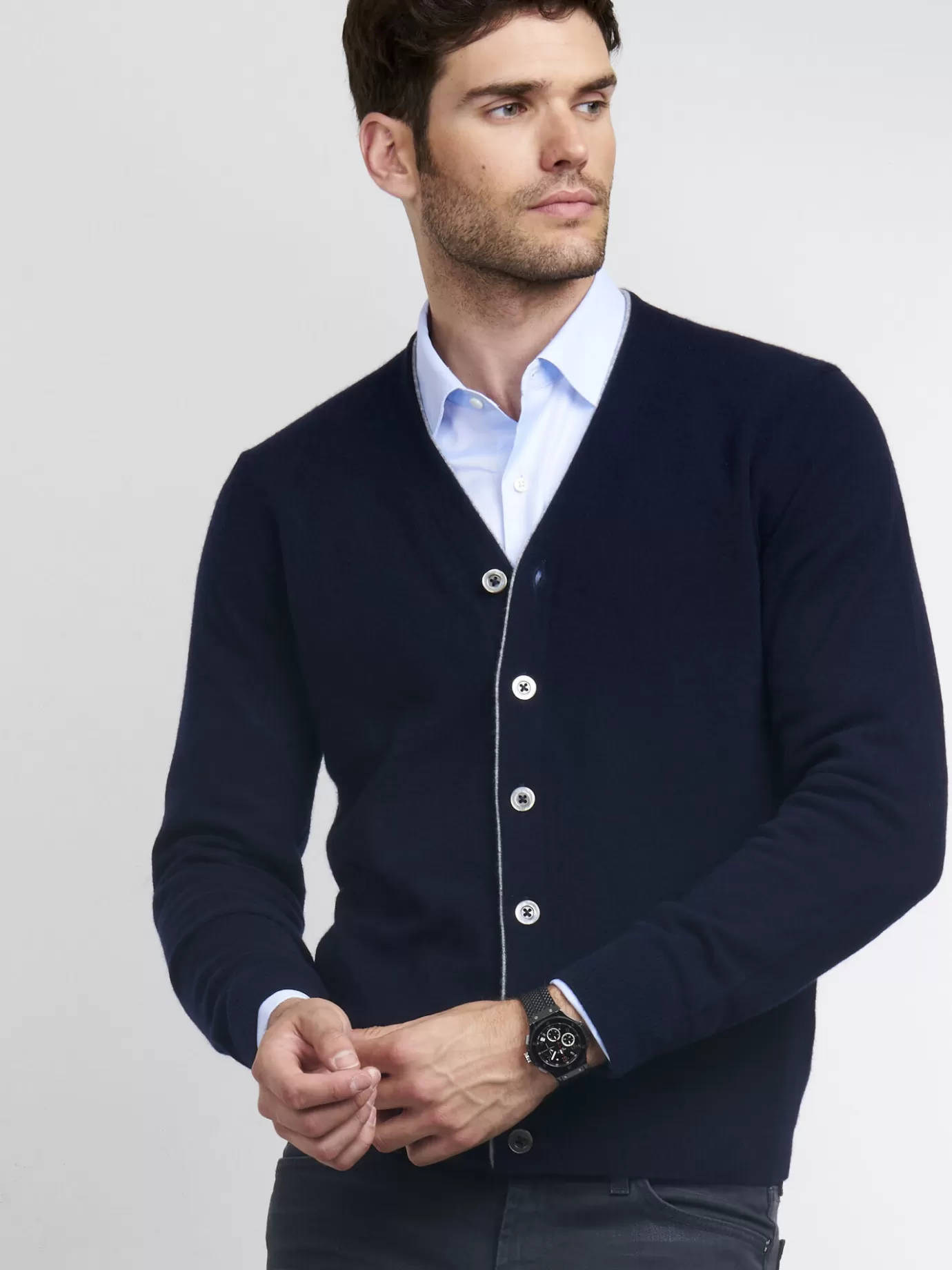 REPEAT cashmere Vesten<Heren-Vest Met V-Hals Van Cashmere Marine / Lt Grijs